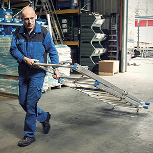 Teleskop-Plattformleiter, Plattformhöhe verstellbar bis 2100 mm, 6-8 Sprossen, Plattform 500x450 mm, Gewicht 22 kg