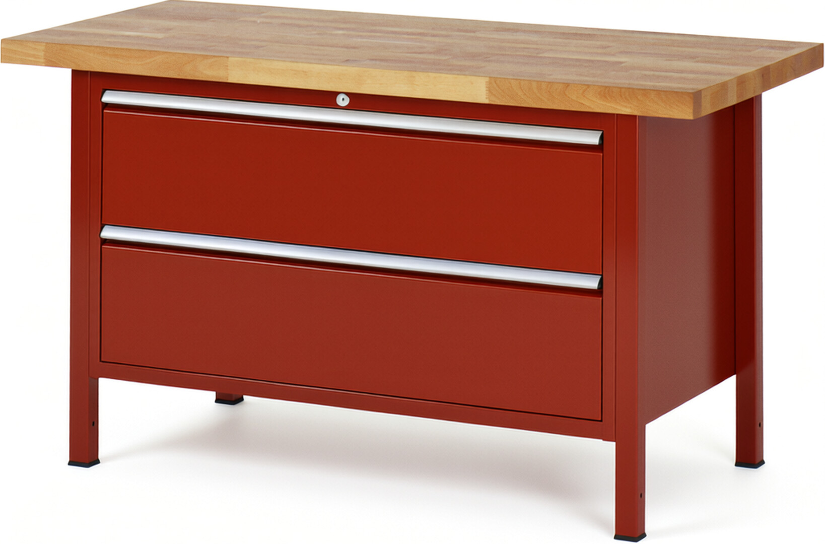 Werkbank Modell 8355 rot, BxTxH 1500x700x840-1040 mm,  Buche-Massiv Arbeitsplatte 40 mm,  2 Schubladen mit  Auszug 90 %