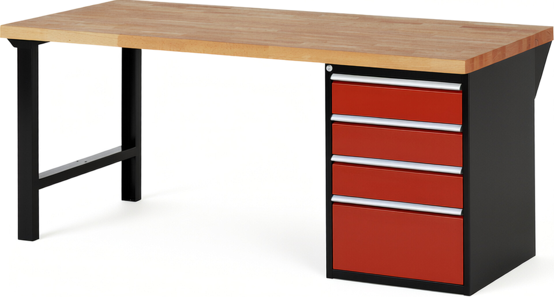 RAU Werkbank schwarz - rot - Breite 200 cm - Tiefe 90 cm - Höhe 89 cm - Buche-Massiv Arbeitsplatte 40 mm