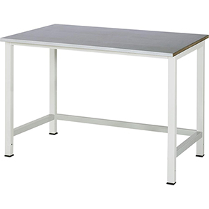 Werktisch, Grundtisch, Unterbau 45x45 mm, Platte mit Stahlblechbelag 25 mm, BxTxH 1250x800x825 mm, RAL 7035