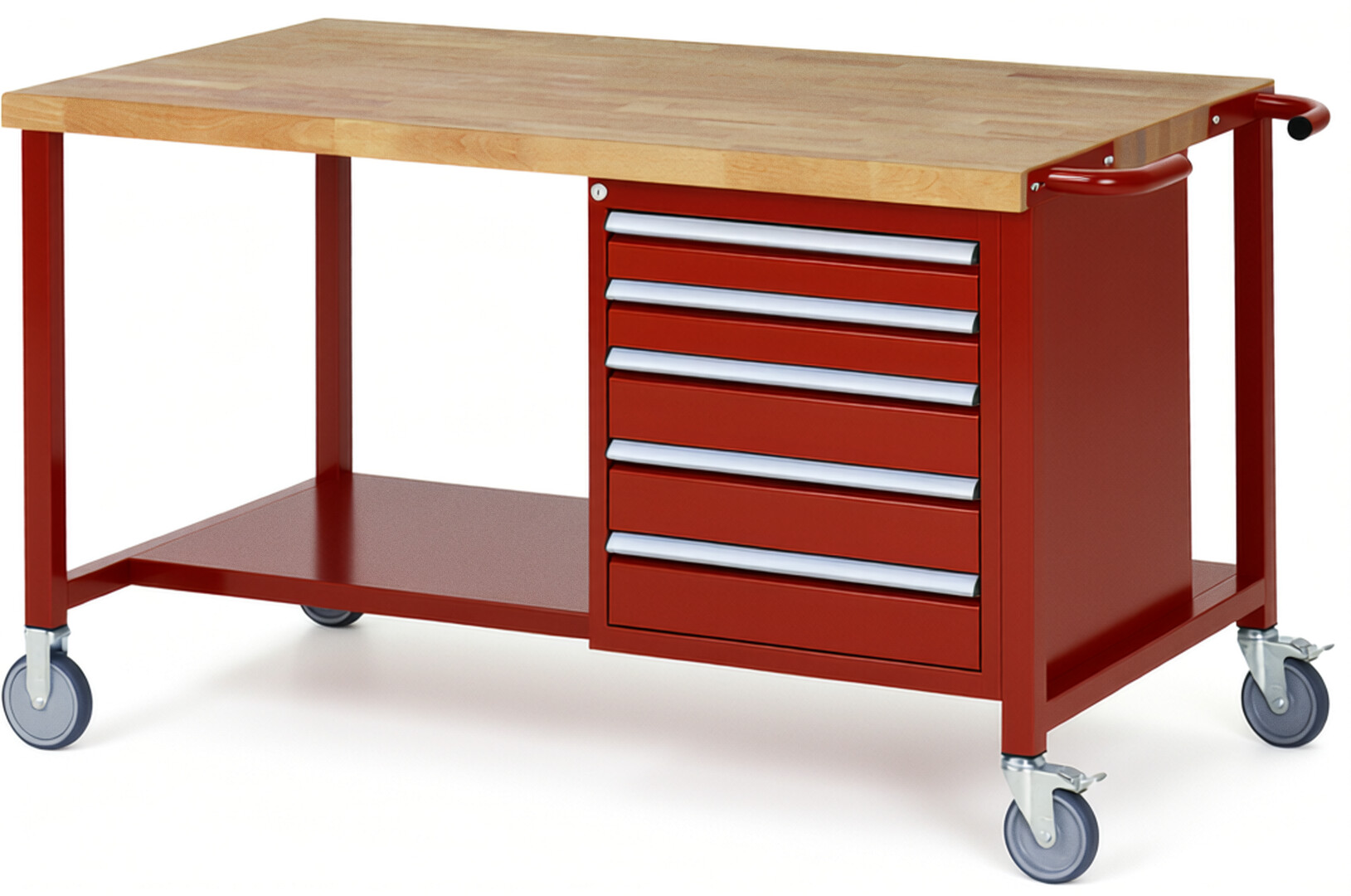 RAU Werkbank rot - Breite 150 cm - Tiefe 90 cm - Höhe 108 cm - Buche-Massiv Arbeitsplatte 40 mm