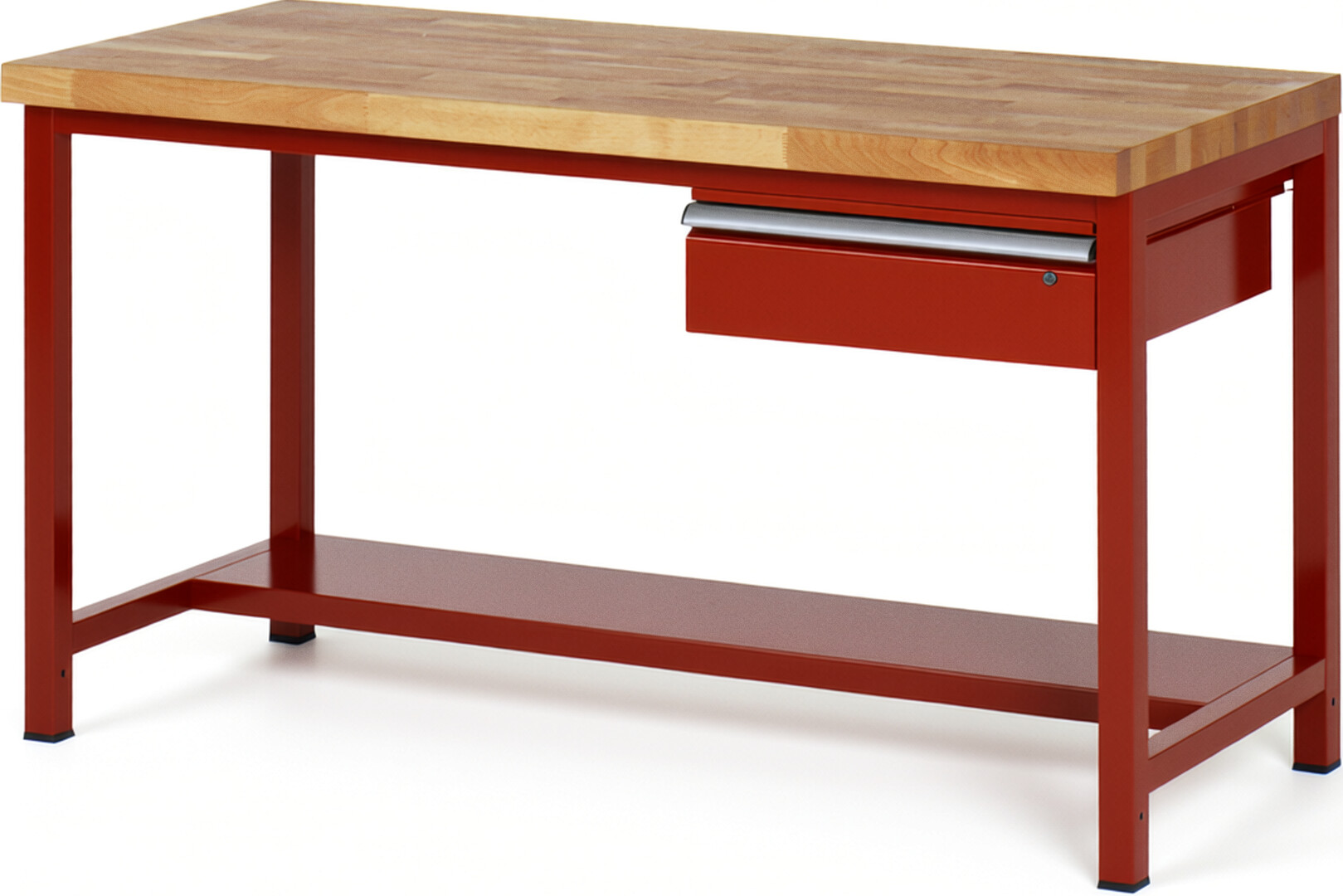 RAU Werkbank rot - Breite 150 cm - Tiefe 90 cm - Höhe 84 cm - Buche-Massiv Arbeitsplatte 40 mm