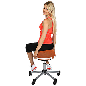Drehhocker, Fitness-Hocker mit luftgefülltem Sitzkissen, Sitz-Durchm.xH 400x530-660 mm, Sitzfläche blau, mit Rollen + Fußgleitern