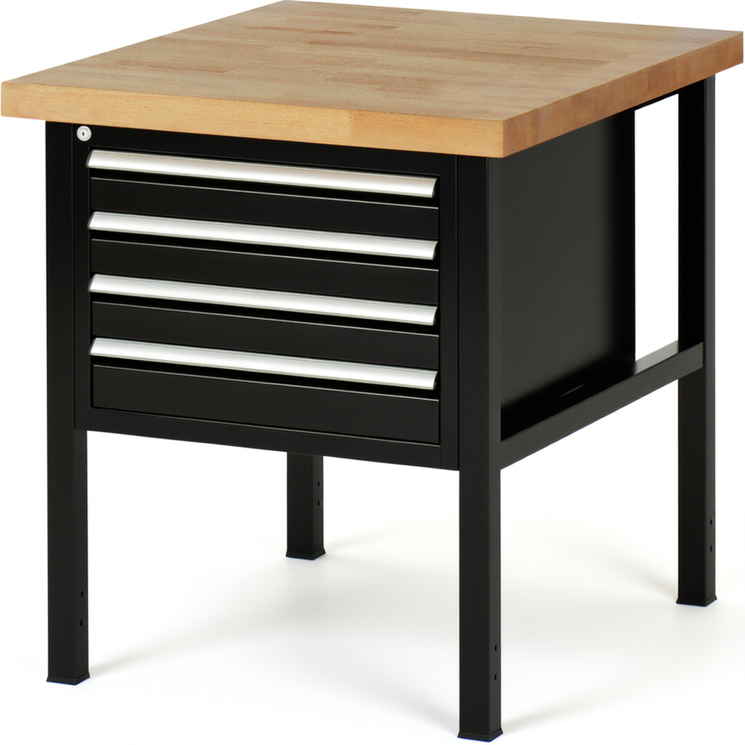 RAU Werkbank schwarz - Breite 75 cm - Tiefe 90 cm - Höhe 104 cm - Buche-Massiv Arbeitsplatte 40 mm