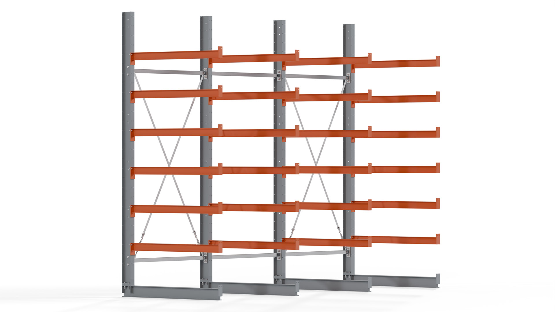 Kragarmregal KARL basic - lackiert - Breite: 384 cm - Höhe: 300 cm - Tiefe: 120 cm - Traglast je Kragarm: 370 kg - einseitig