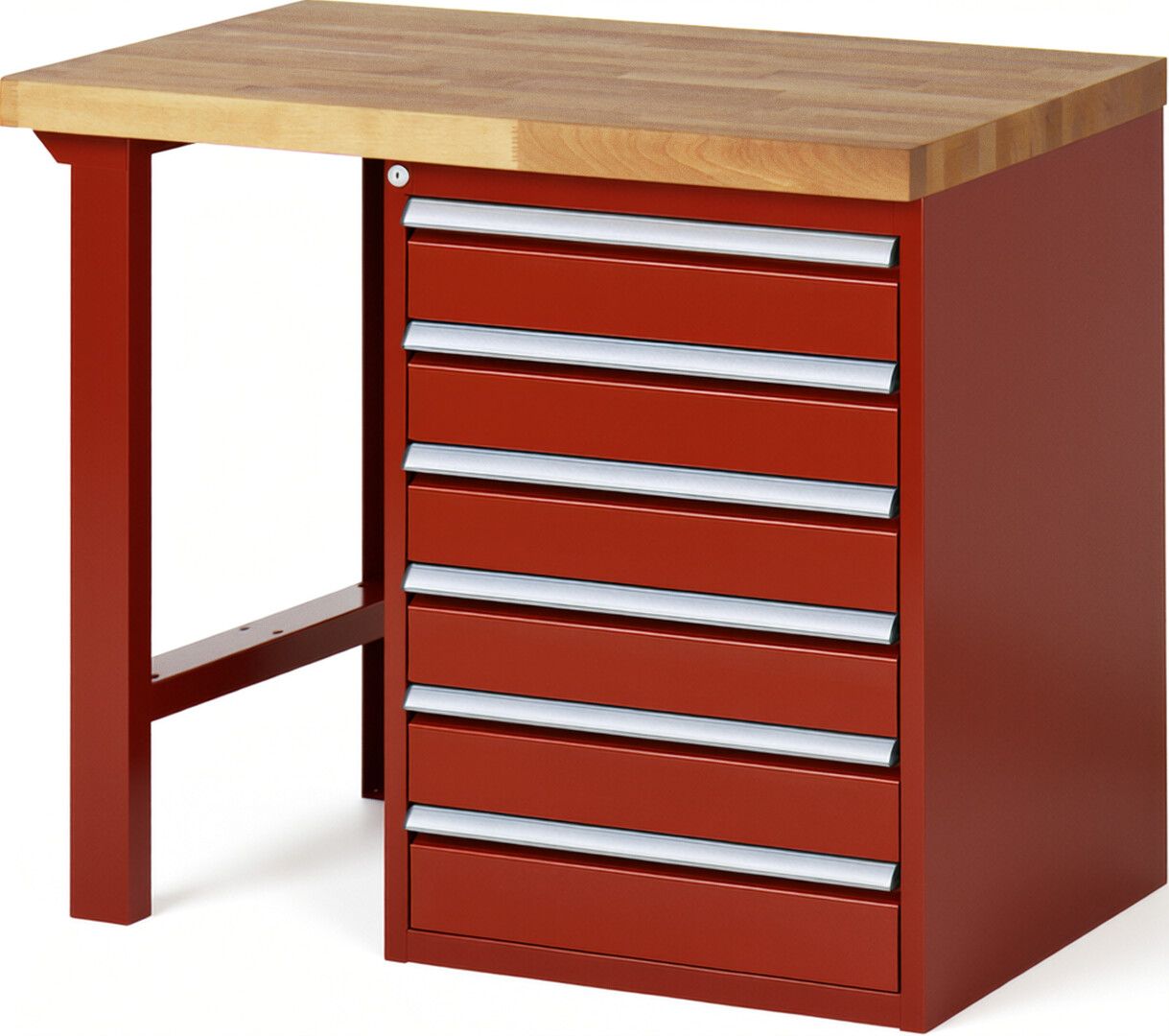 RAU Werkbank rot - Breite 100 cm - Tiefe 70 cm - Höhe 89 cm - Buche-Massiv Arbeitsplatte 40 mm