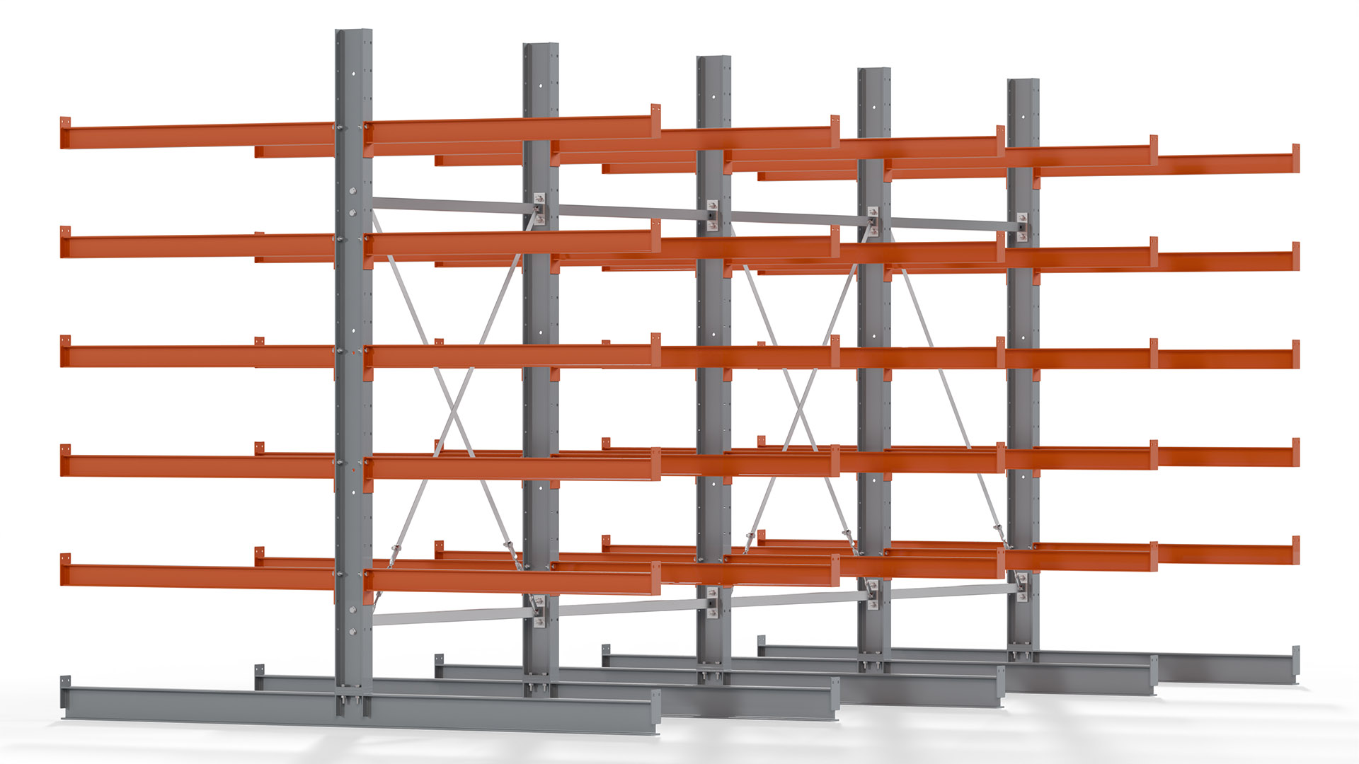 Kragarmregal KARL basic - lackiert - Breite: 512 cm - Höhe: 250 cm - Tiefe: 120 cm - Traglast je Kragarm: 370 kg - beidseitig