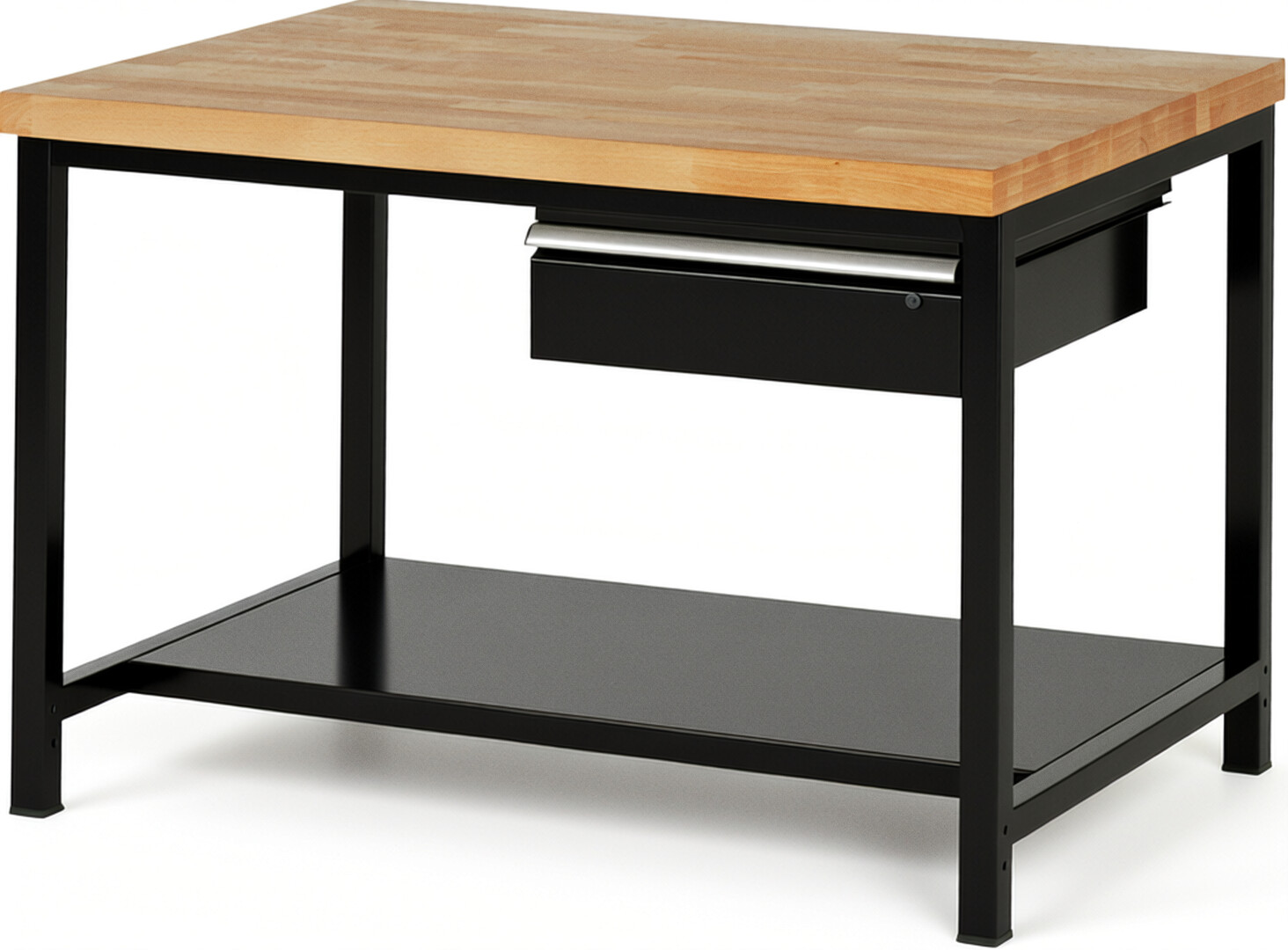 RAU Werkbank schwarz - Breite 125 cm - Tiefe 90 cm - Höhe 104 cm - Buche-Massiv Arbeitsplatte 40 mm