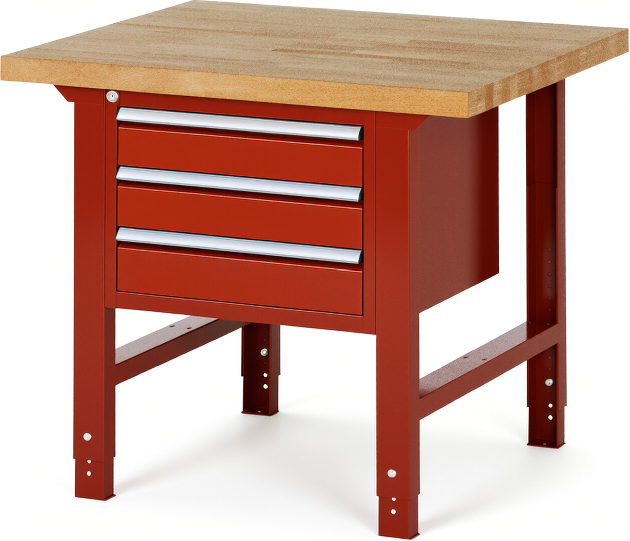 RAU Werkbank rot - Breite 100 cm - Tiefe 90 cm - Höhe 114 cm - Buche-Massiv Arbeitsplatte 40 mm