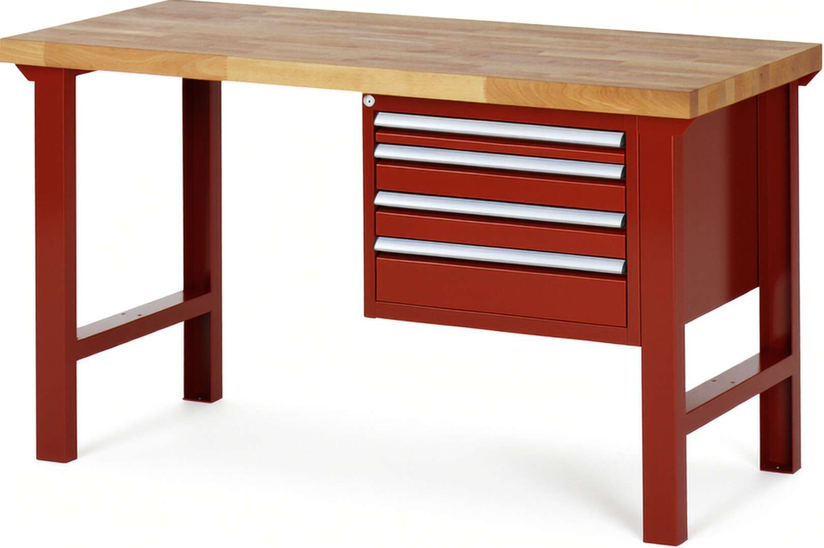 RAU Werkbank rot - Breite 150 cm - Tiefe 70 cm - Höhe 84 cm - Buche-Massiv Arbeitsplatte 40 mm