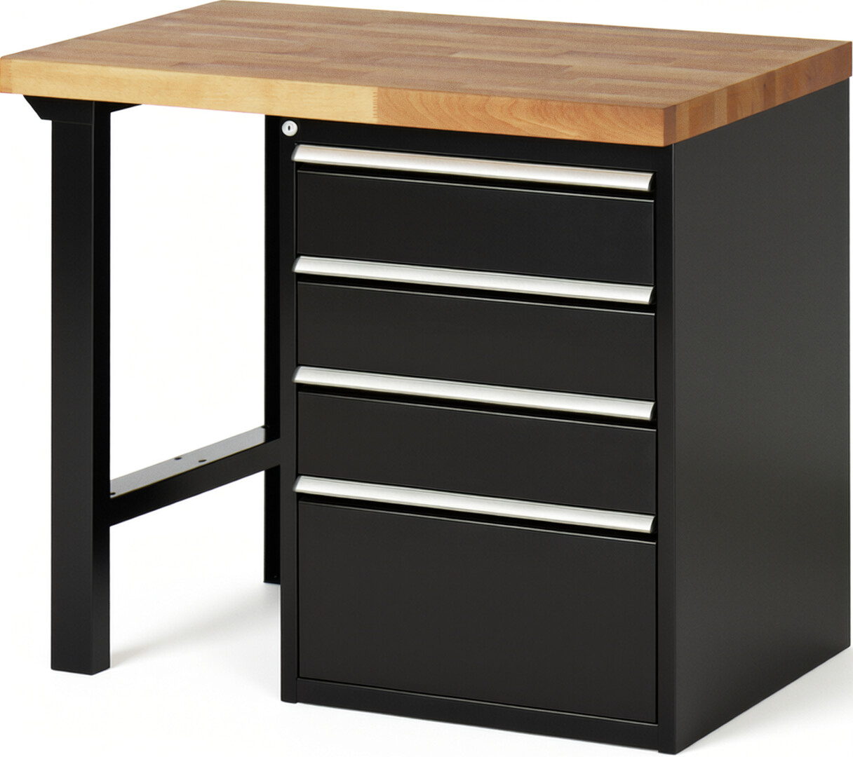 RAU Werkbank schwarz - Breite 100 cm - Tiefe 70 cm - Höhe 89 cm - Buche-Massiv Arbeitsplatte 40 mm