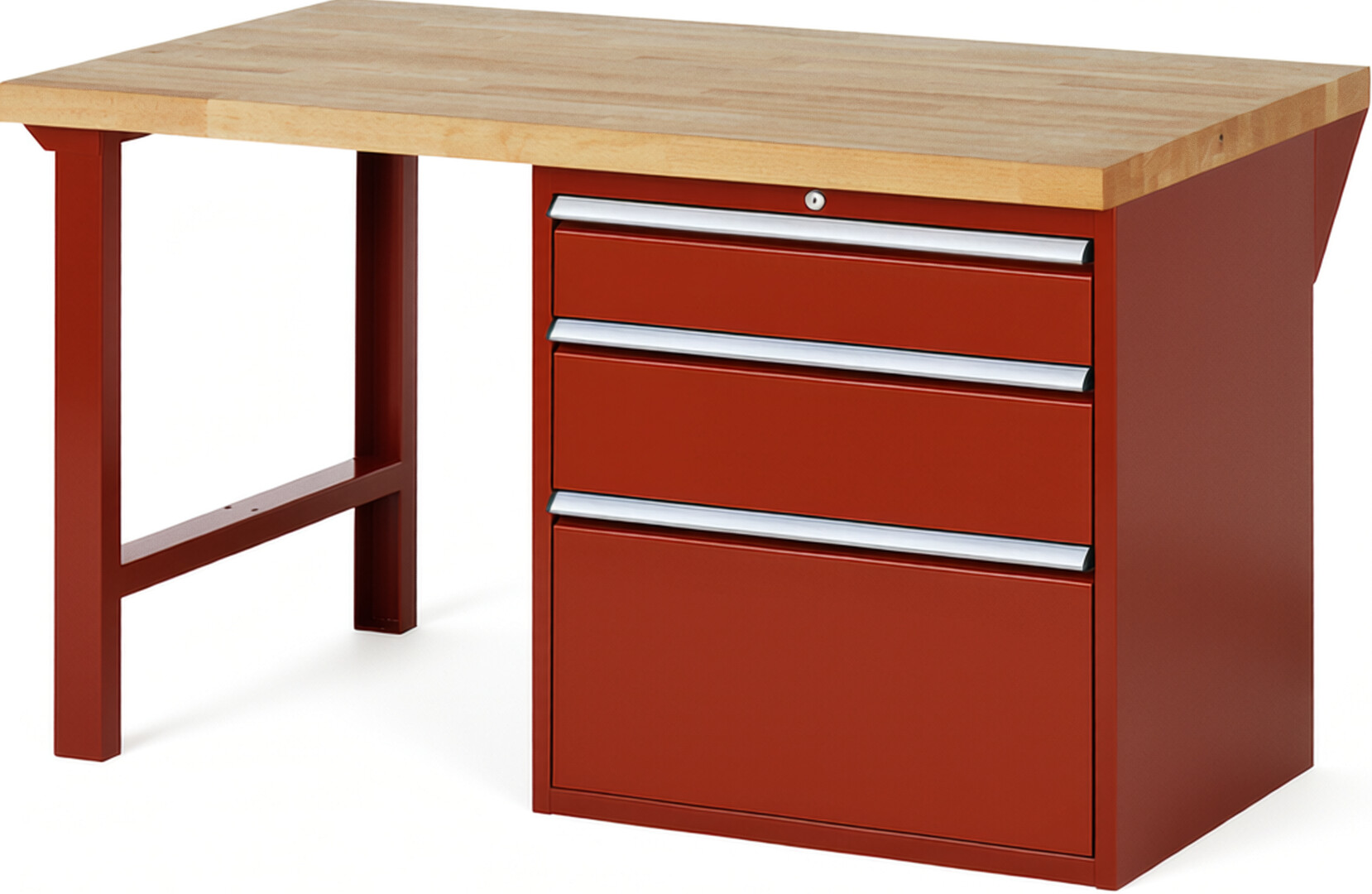 RAU Werkbank rot - Breite 150 cm - Tiefe 90 cm - Höhe 84 cm - Buche-Massiv Arbeitsplatte 40 mm