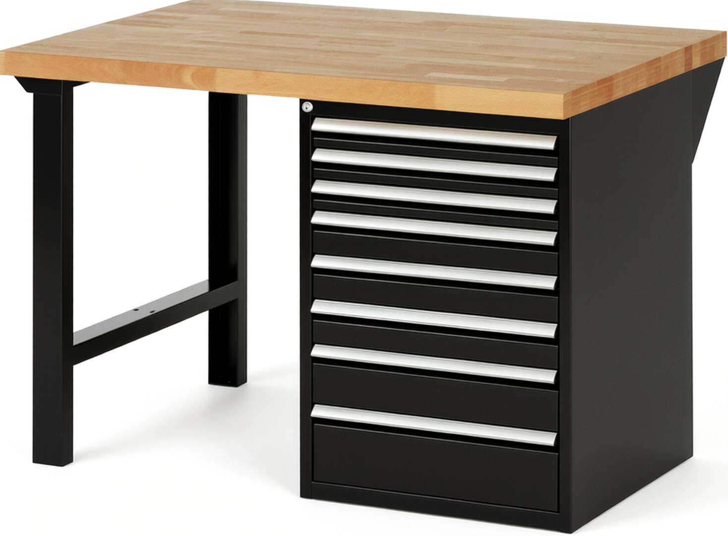 RAU Werkbank schwarz - Breite 125 cm - Tiefe 90 cm - Höhe 89 cm - Buche-Massiv Arbeitsplatte 40 mm