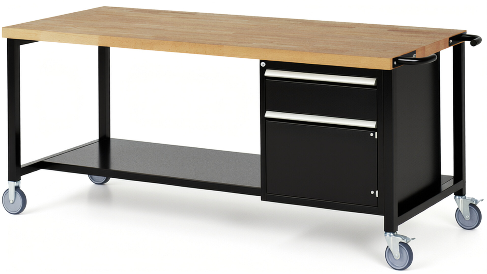 RAU Werkbank schwarz - Breite 200 cm - Tiefe 90 cm - Höhe 108 cm - Buche-Massiv Arbeitsplatte 40 mm