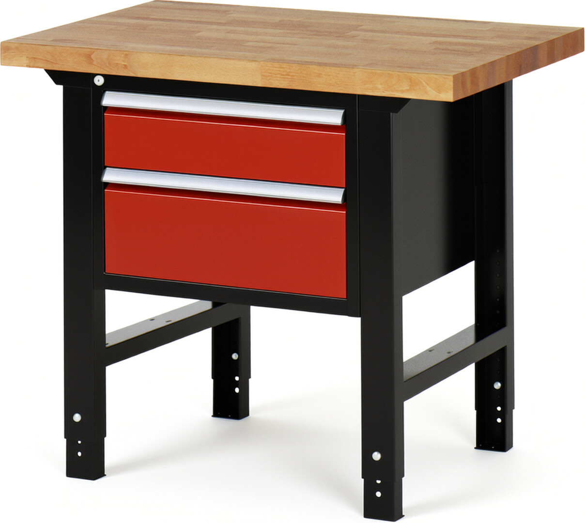 RAU Werkbank schwarz - rot - Breite 100 cm - Tiefe 70 cm - Höhe 114 cm - Buche-Massiv Arbeitsplatte 40 mm