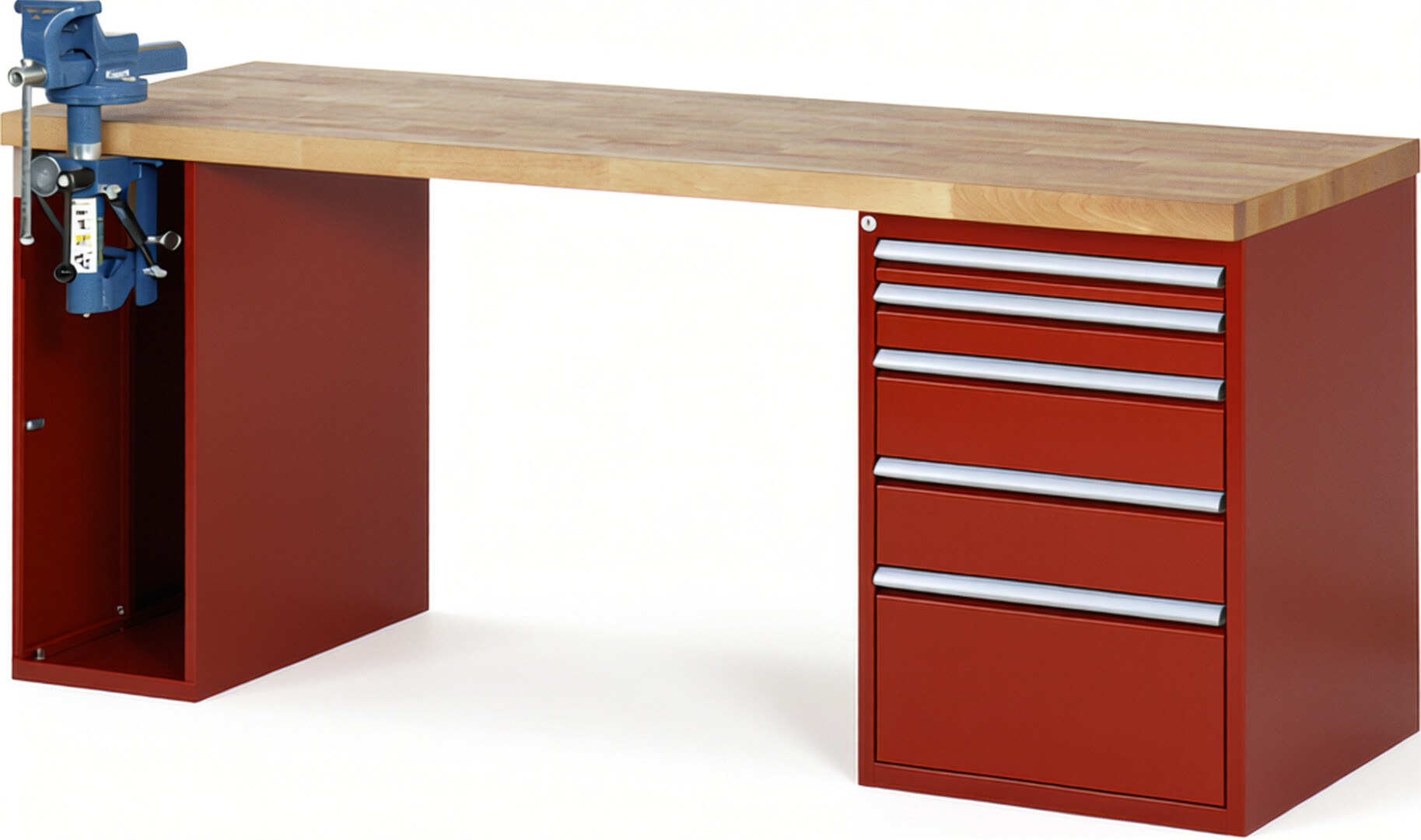 RAU Werkbank rot - Breite 200 cm - Tiefe 70 cm - Höhe 84 cm - Buche-Massiv Arbeitsplatte 40 mm