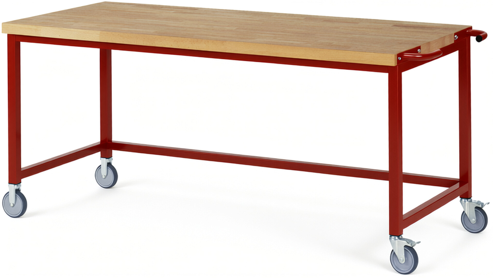 Fahrbare Werkbank Modell 8000 rot, BxTxH 2000x900x880-1080 mm,  Buche-Massiv Arbeitsplatte 40 mm
