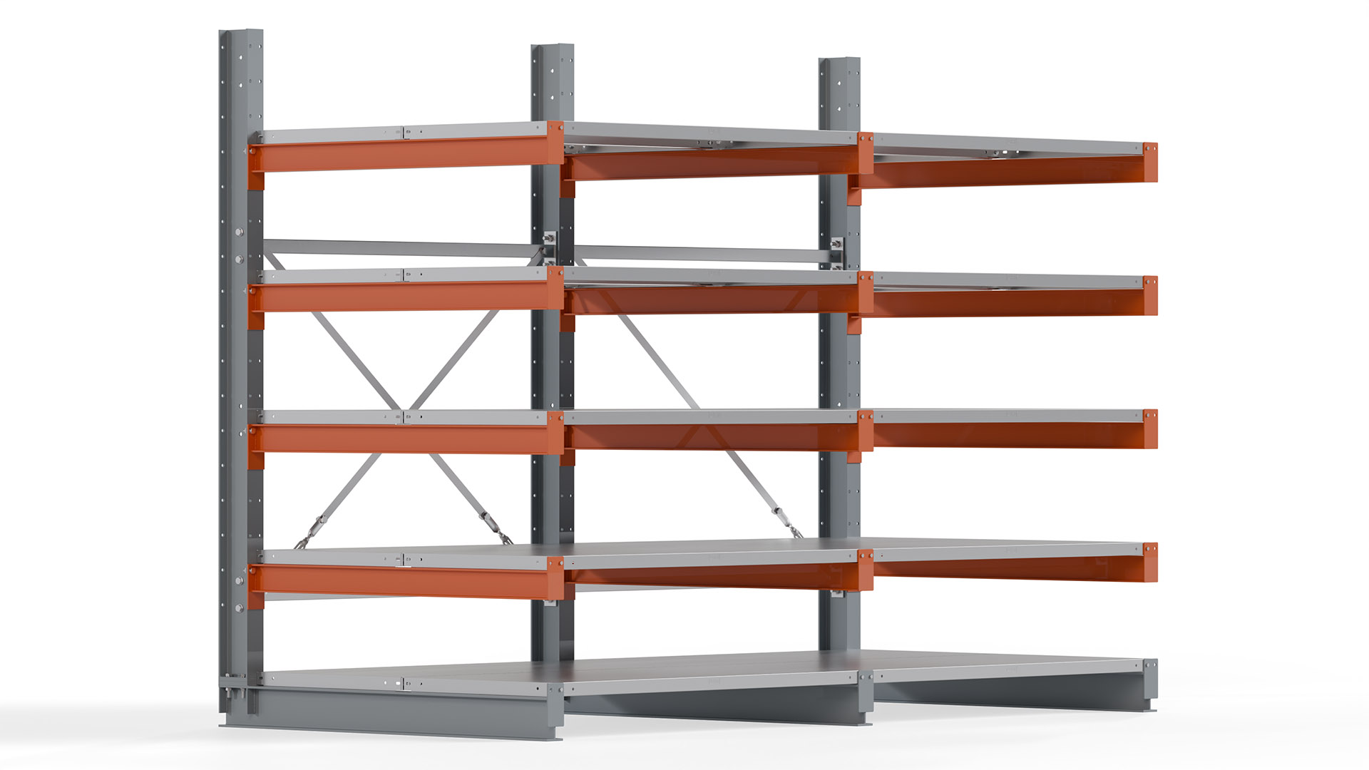 Kragarmregal KARL basic - lackiert - Breite: 256 cm - Höhe: 200 cm - Tiefe: 120 cm - Traglast je Kragarm: 370 kg - einseitig