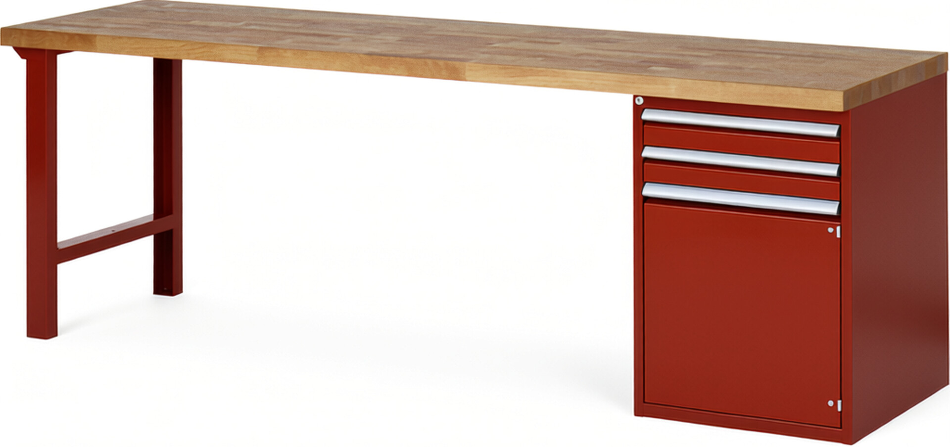 RAU Werkbank rot - Breite 250 cm - Tiefe 70 cm - Höhe 84 cm - Buche-Massiv Arbeitsplatte 40 mm