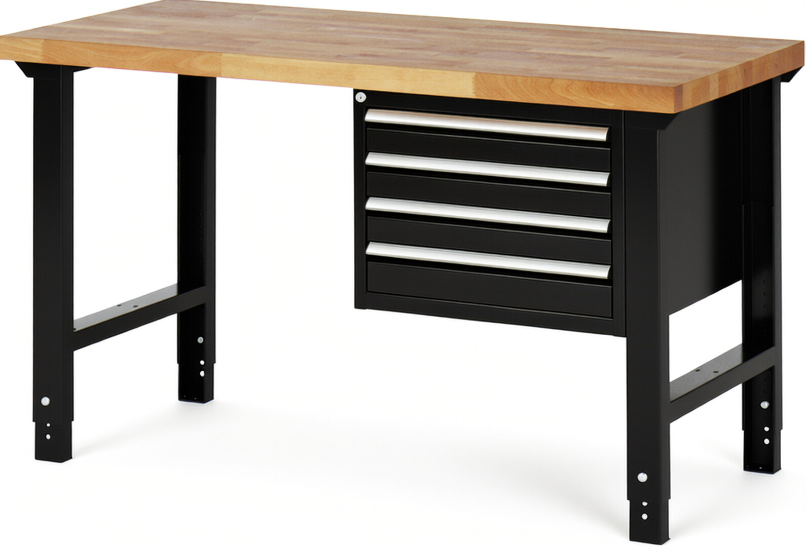 RAU Werkbank schwarz - Breite 150 cm - Tiefe 70 cm - Höhe 114 cm - Buche-Massiv Arbeitsplatte 40 mm