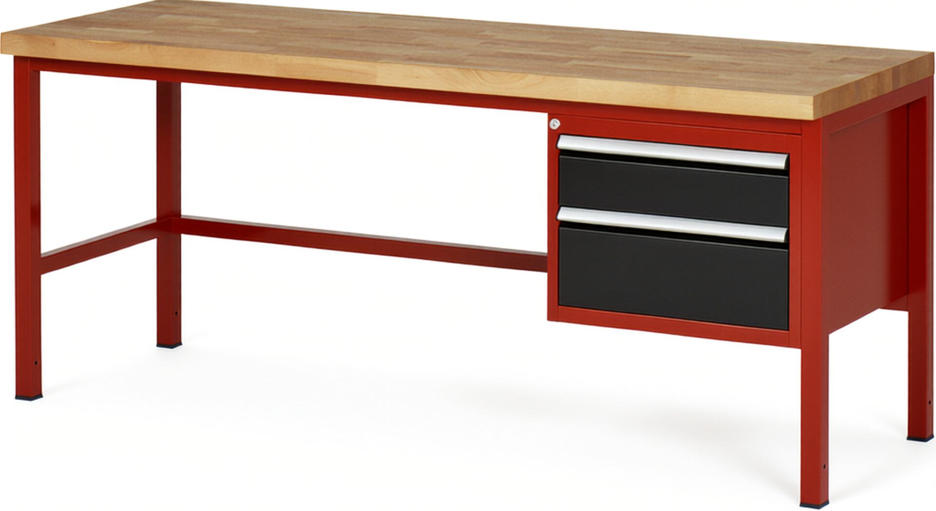 RAU Werkbank rot - schwarz - Breite 200 cm - Tiefe 70 cm - Höhe 104 cm - Buche-Massiv Arbeitsplatte 40 mm