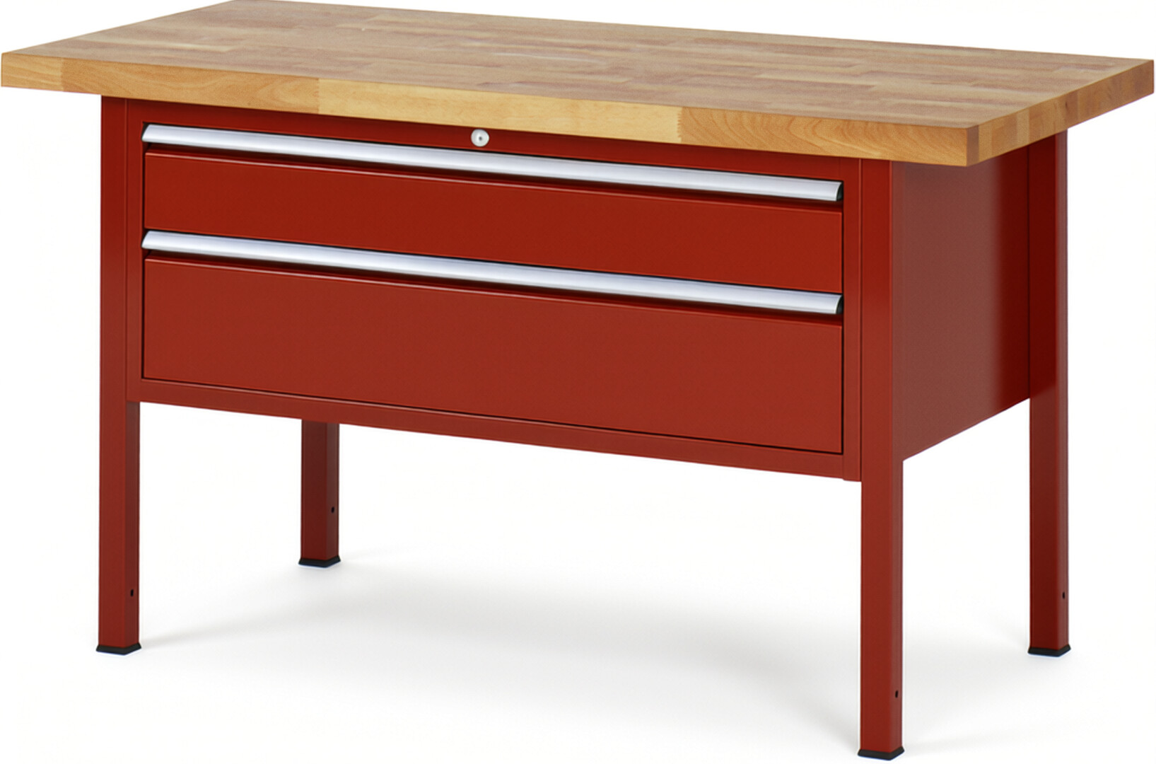 Werkbank Modell 8323 rot, BxTxH 1500x700x840-1040 mm,  Buche-Massiv Arbeitsplatte 40 mm,  2 Schubladen mit  Auszug 90 %