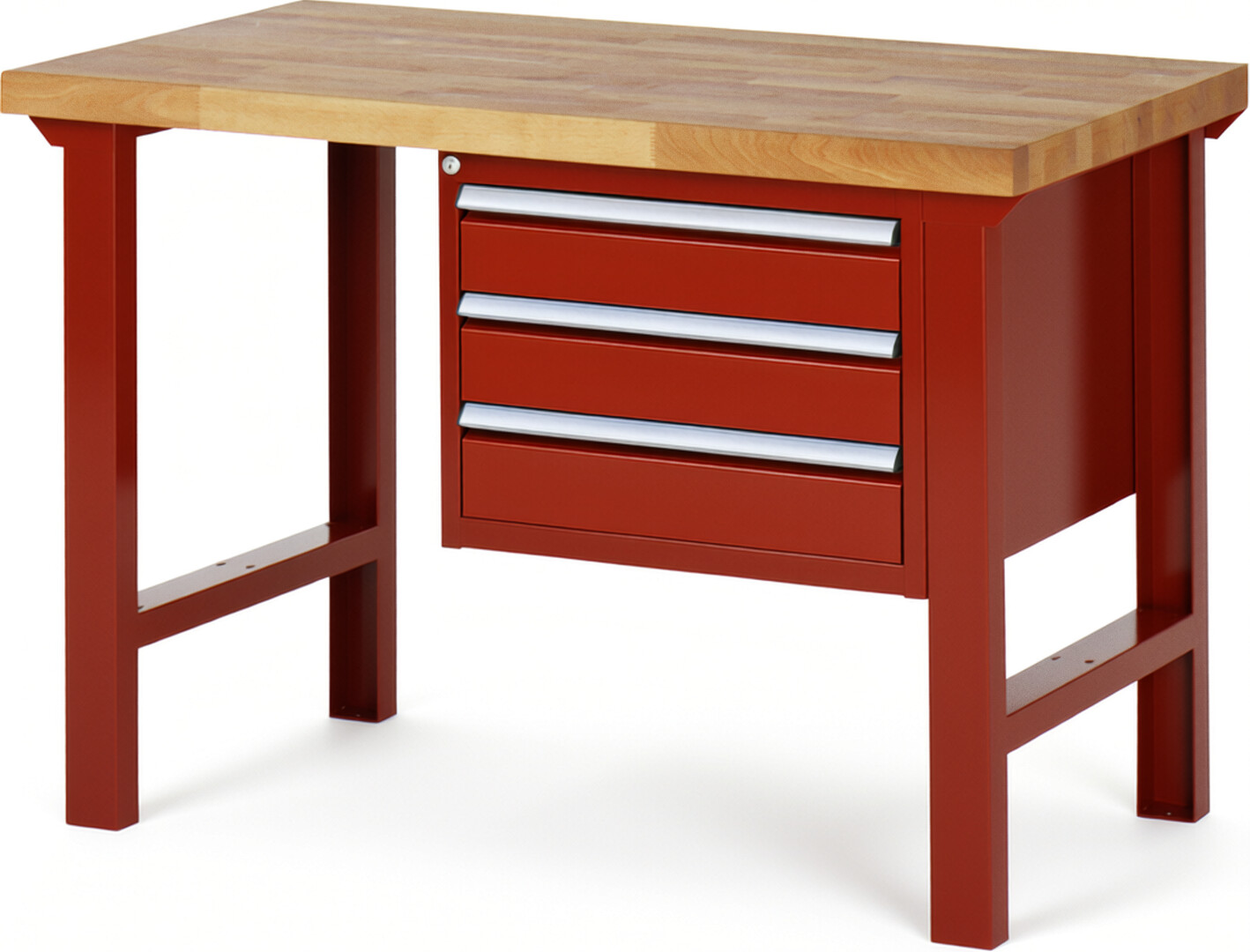 RAU Werkbank rot - Breite 125 cm - Tiefe 70 cm - Höhe 84 cm - Buche-Massiv Arbeitsplatte 40 mm