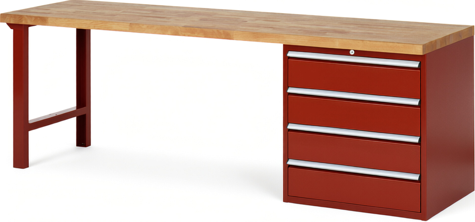 RAU Werkbank rot - Breite 250 cm - Tiefe 70 cm - Höhe 84 cm - Buche-Massiv Arbeitsplatte 40 mm