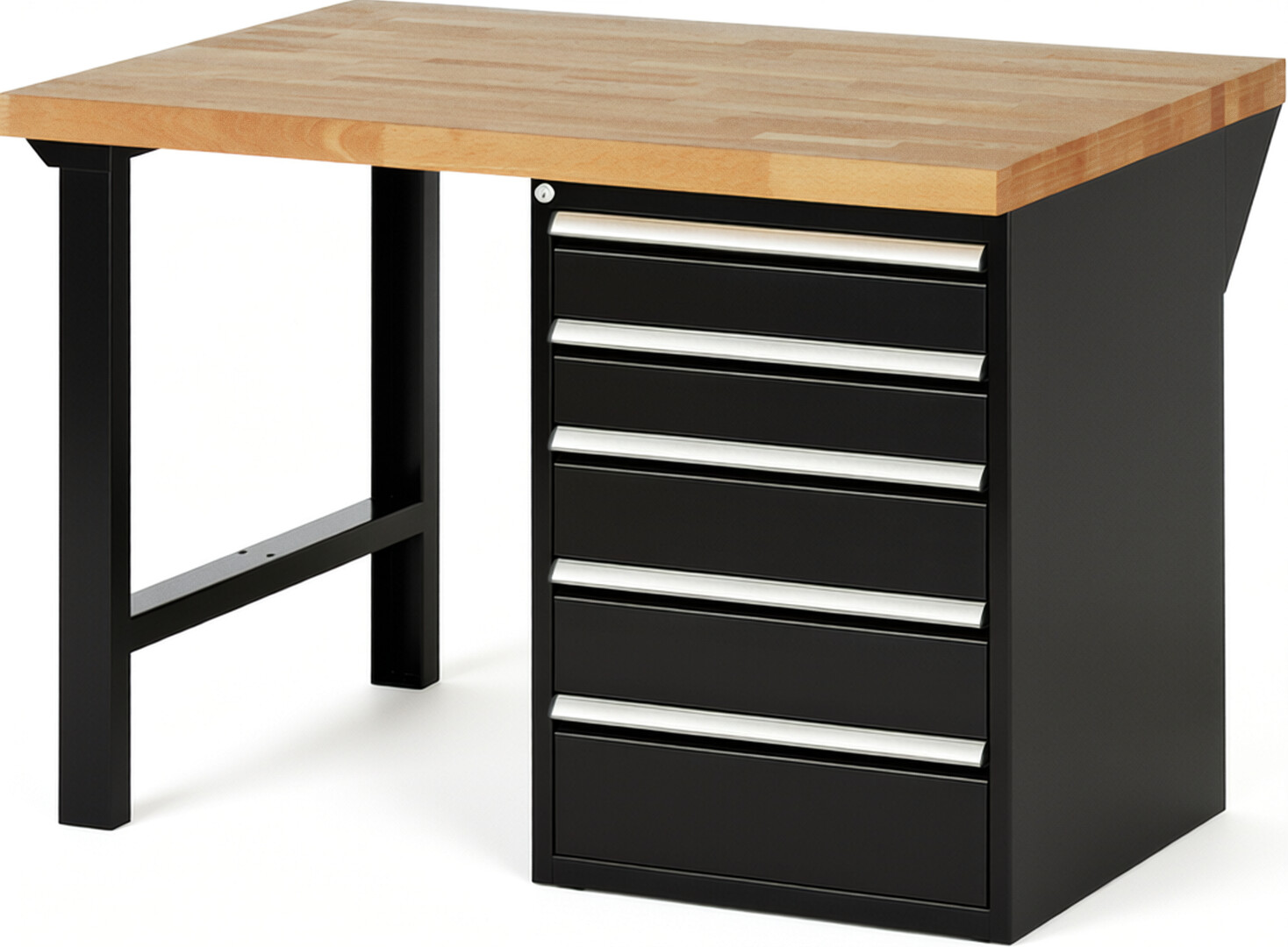 RAU Werkbank schwarz - Breite 125 cm - Tiefe 90 cm - Höhe 89 cm - Buche-Massiv Arbeitsplatte 40 mm