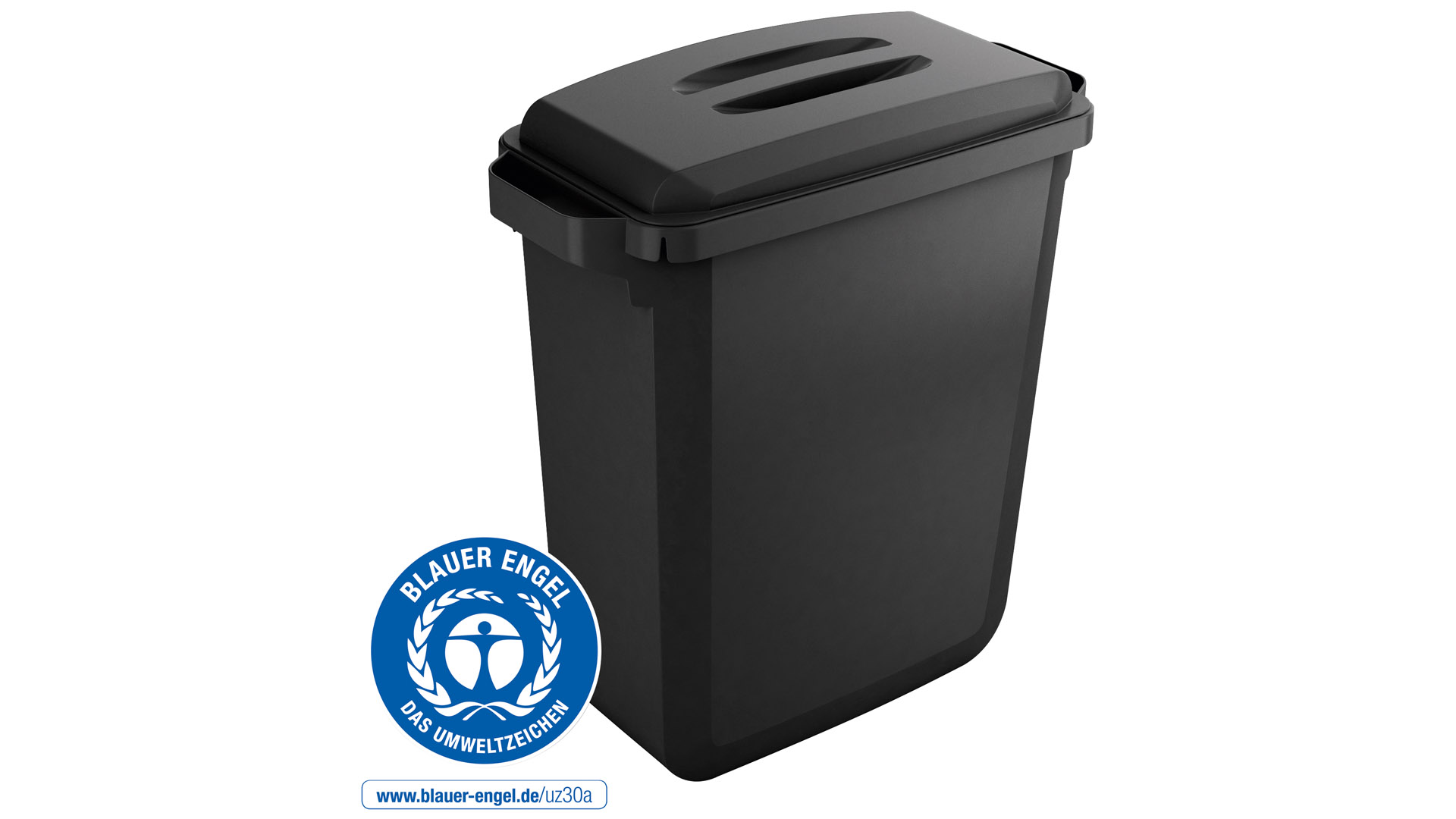 Wertstoffsammler inkl. schwarzem Deckel, Recycling-Kunststoff, Volumen 60 Liter, 2 Griffe, BxTxH 590x282x645 mm, Farbe schwarz