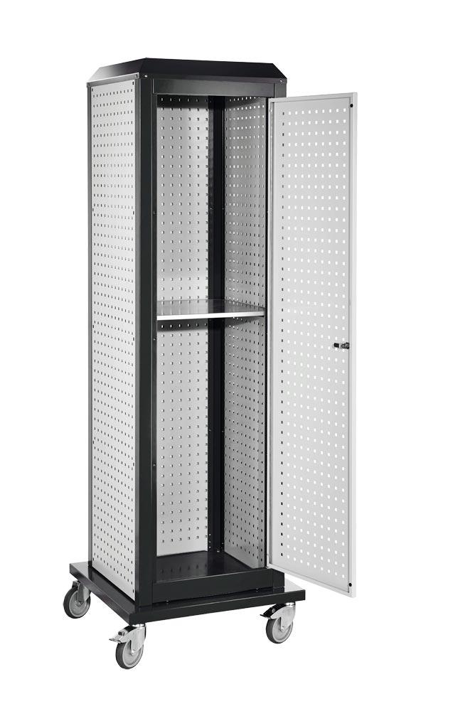 Tool-Tower, BxTxH 700x700x2175 mm, mobil, 5 Lochplatten,1 Boden, 1 Tür, RAL 7016/7035