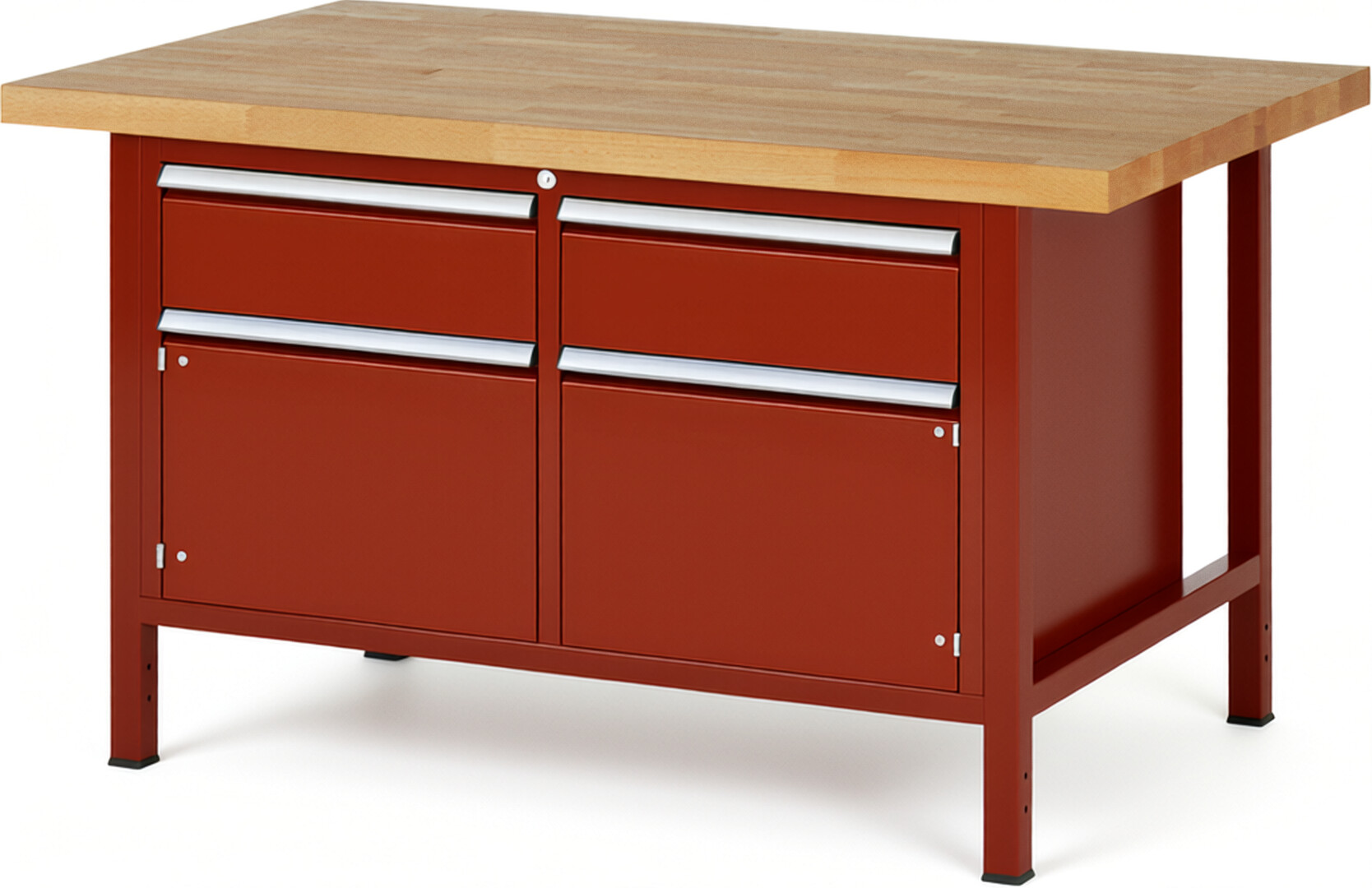 RAU Werkbank rot - Breite 150 cm - Tiefe 90 cm - Höhe 84 cm - Buche-Massiv Arbeitsplatte 40 mm