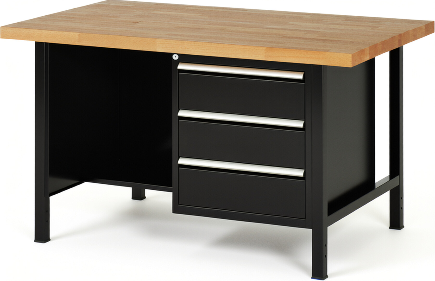 RAU Werkbank schwarz - Breite 150 cm - Tiefe 90 cm - Höhe 84 cm - Buche-Massiv Arbeitsplatte 40 mm