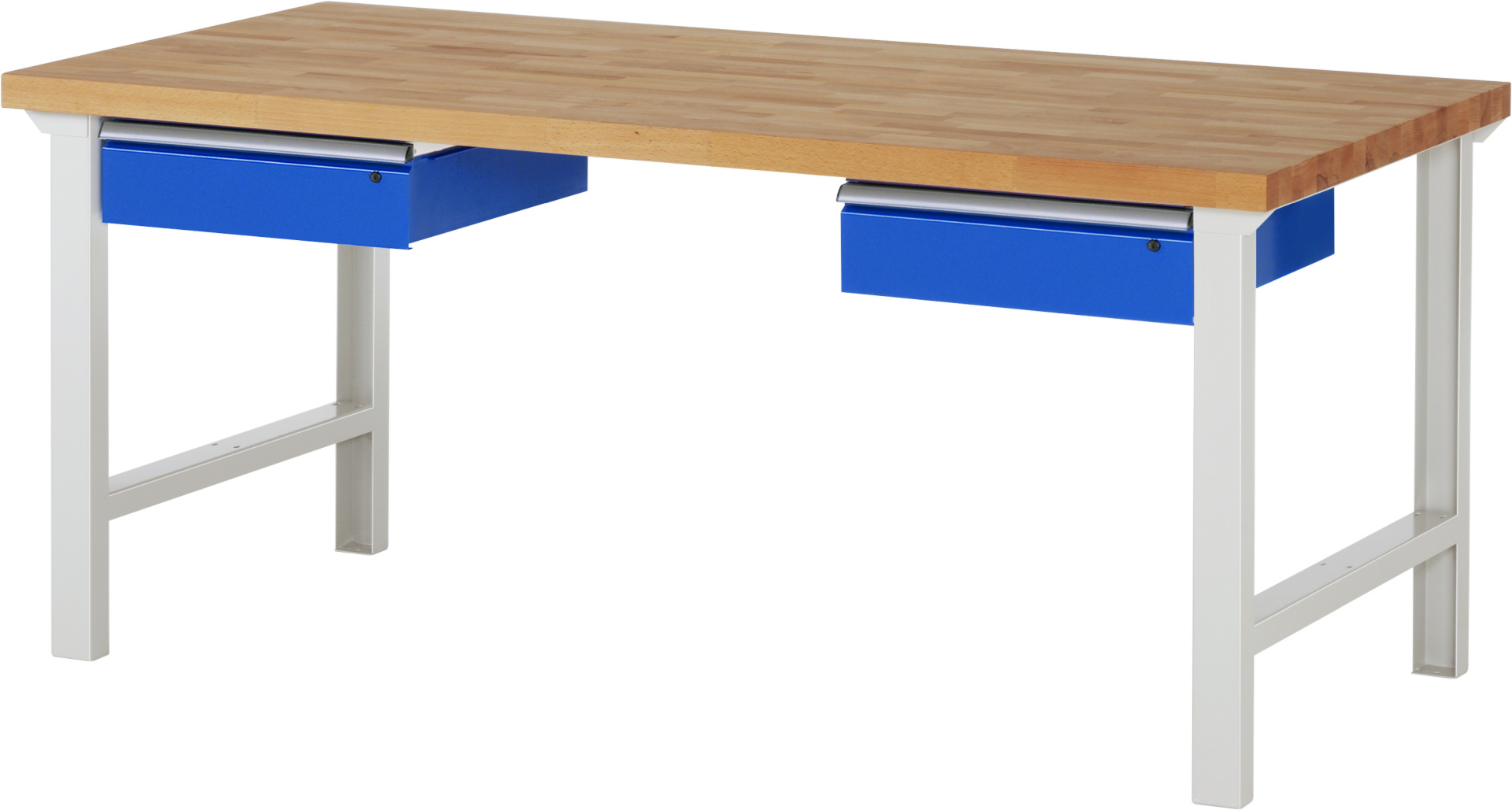 Werkbank Modell 7002 rot - schwarz, BxTxH 2000x900x840 mm,  Buche-Massiv Arbeitsplatte 40 mm,  2 Schubladen mit  Auszug 90 %