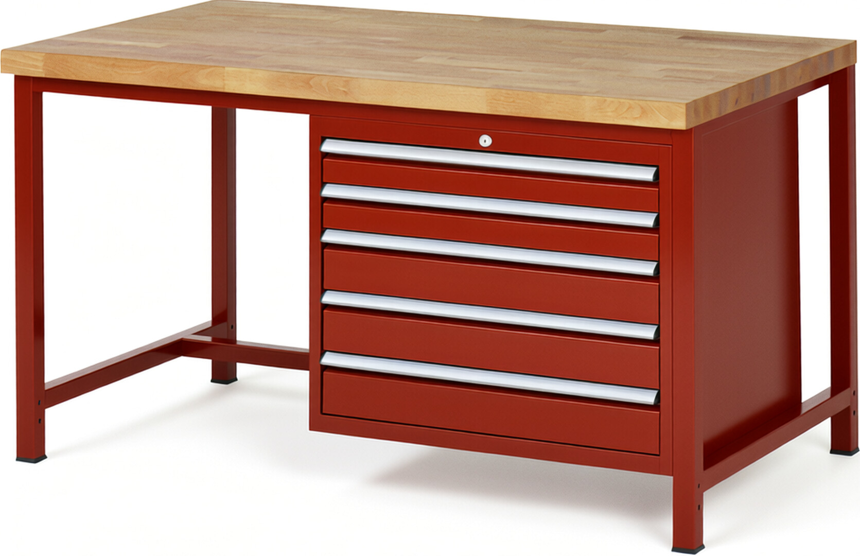 RAU Werkbank rot - Breite 150 cm - Tiefe 90 cm - Höhe 84 cm - Buche-Massiv Arbeitsplatte 40 mm