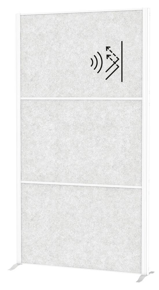 Akustik-Stellwand, BxTxH 1000x44x1800 mm, 3x Textil, hellgrau
