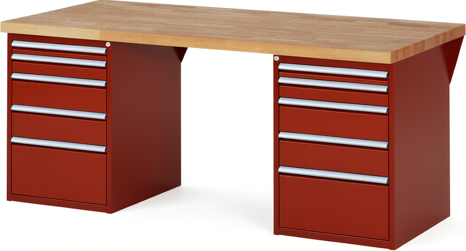 RAU Werkbank rot - Breite 200 cm - Tiefe 90 cm - Höhe 84 cm - Buche-Massiv Arbeitsplatte 40 mm