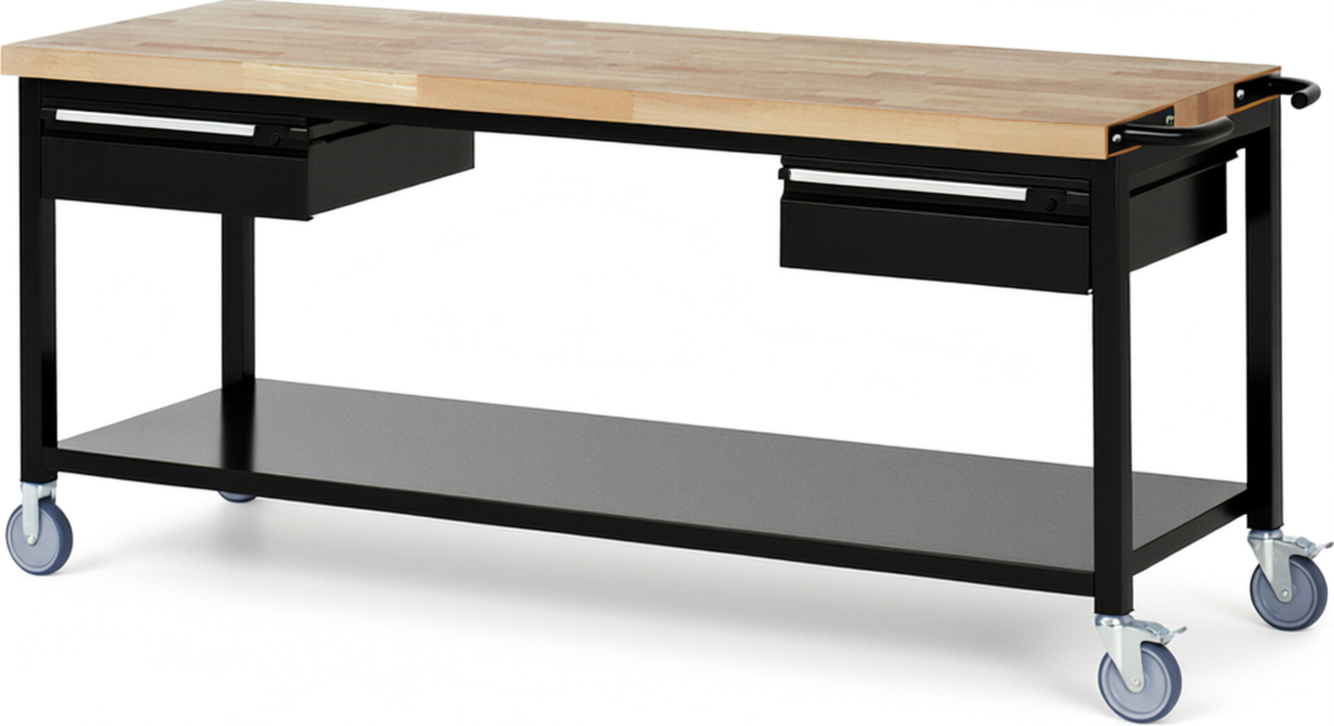 RAU Werkbank schwarz - Breite 200 cm - Tiefe 70 cm - Höhe 88 cm - Buche-Massiv Arbeitsplatte 40 mm