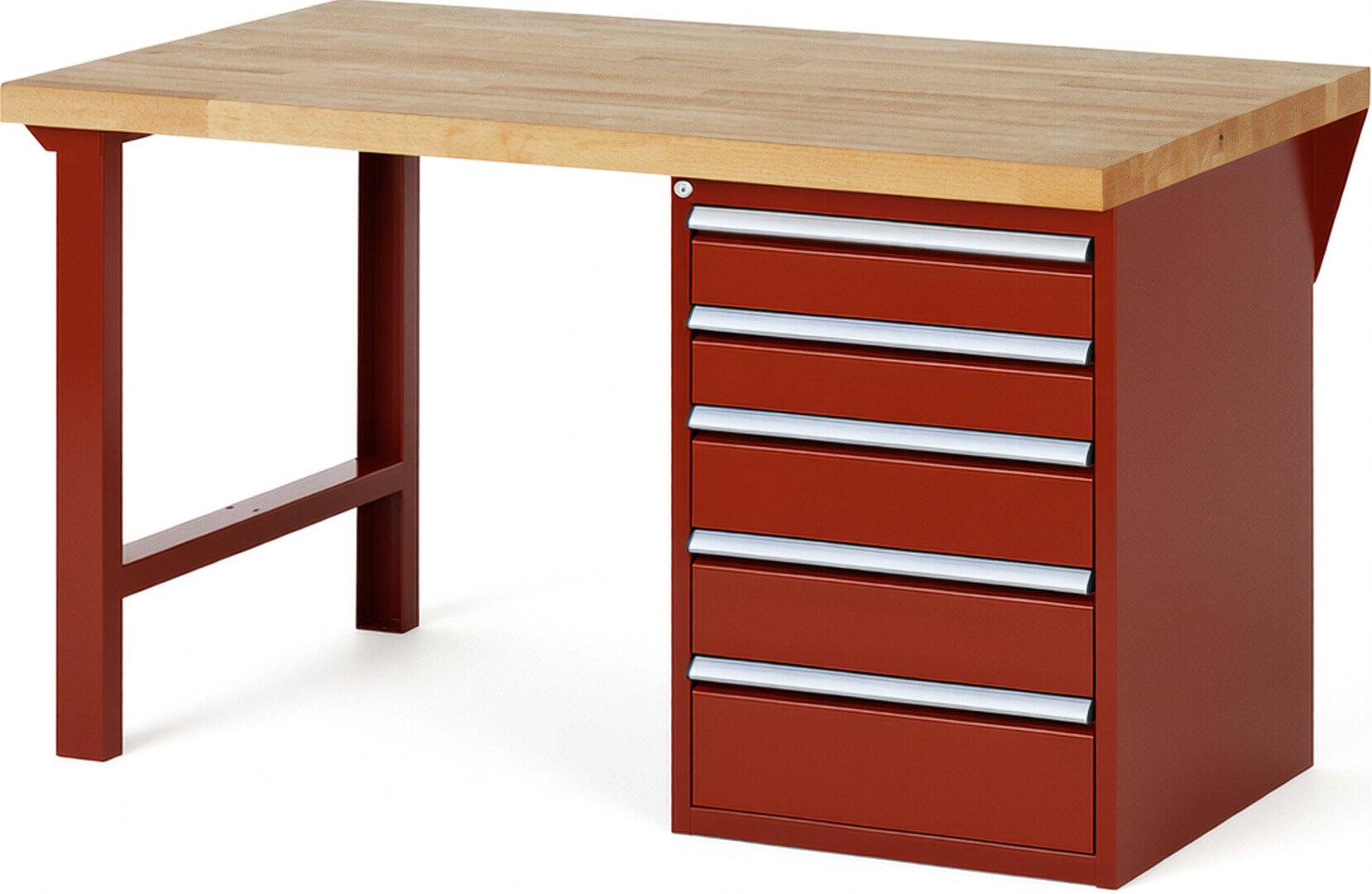 RAU Werkbank rot - Breite 150 cm - Tiefe 90 cm - Höhe 84 cm - Buche-Massiv Arbeitsplatte 40 mm