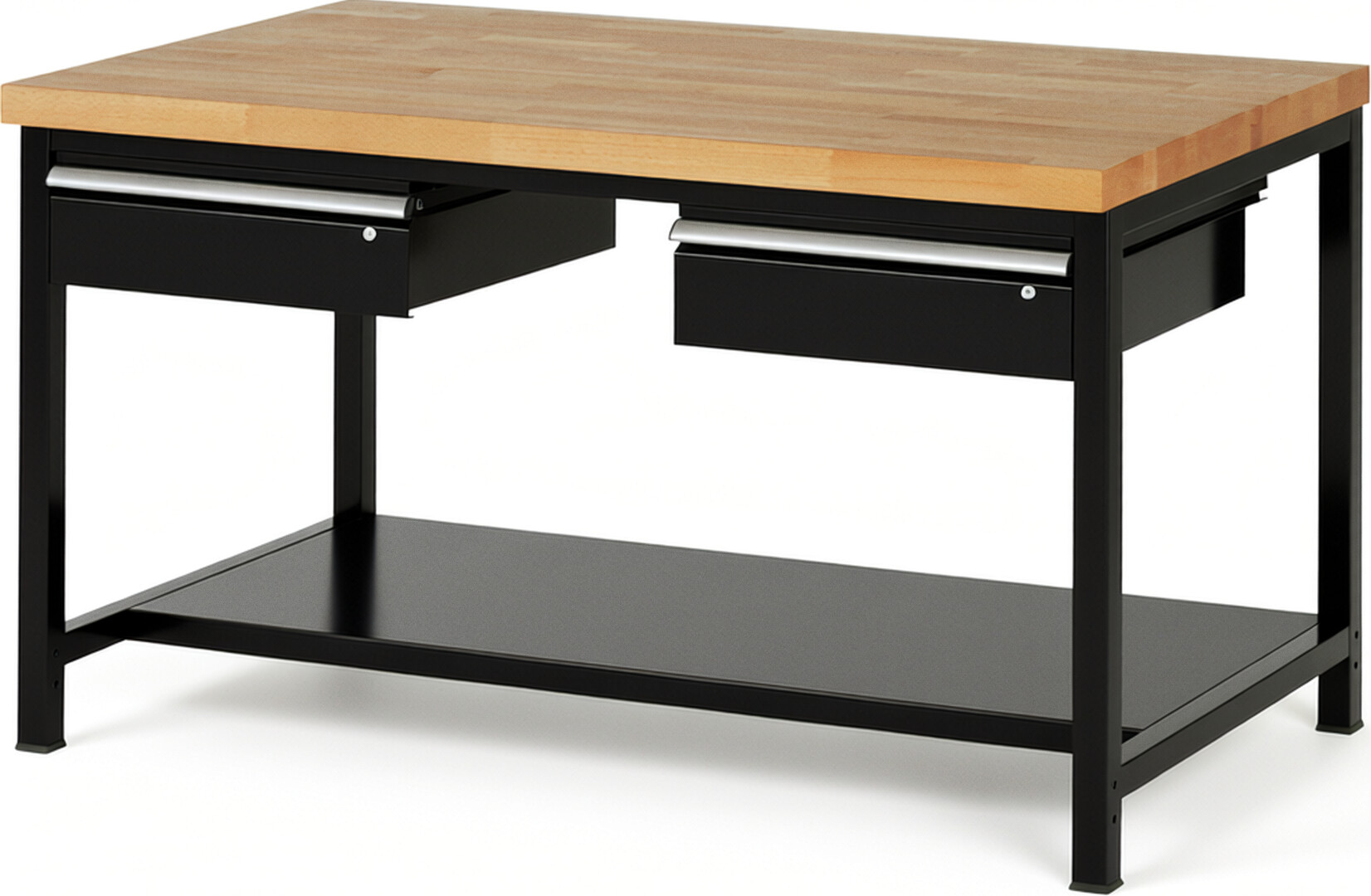 RAU Werkbank schwarz - Breite 150 cm - Tiefe 90 cm - Höhe 104 cm - Buche-Massiv Arbeitsplatte 40 mm