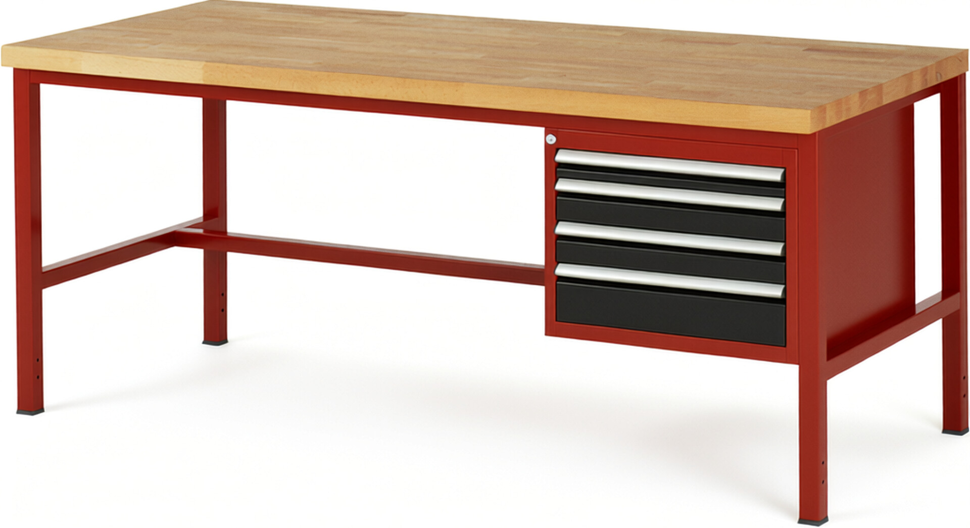 RAU Werkbank rot - schwarz - Breite 200 cm - Tiefe 90 cm - Höhe 104 cm - Buche-Massiv Arbeitsplatte 40 mm