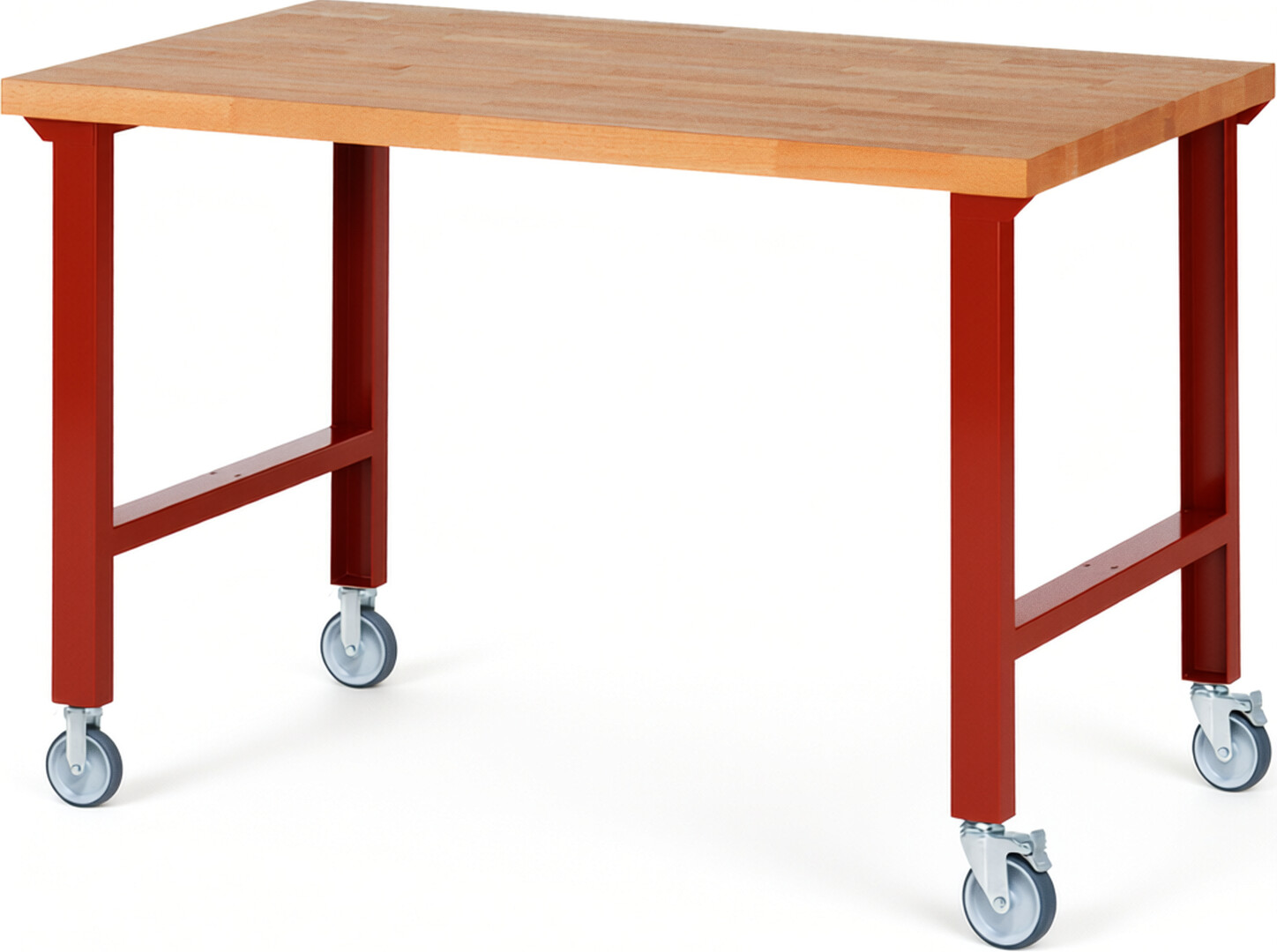 RAU Werkbank rot - Breite 150 cm - Tiefe 90 cm - Höhe 100 cm - Buche-Massiv Arbeitsplatte 40 mm