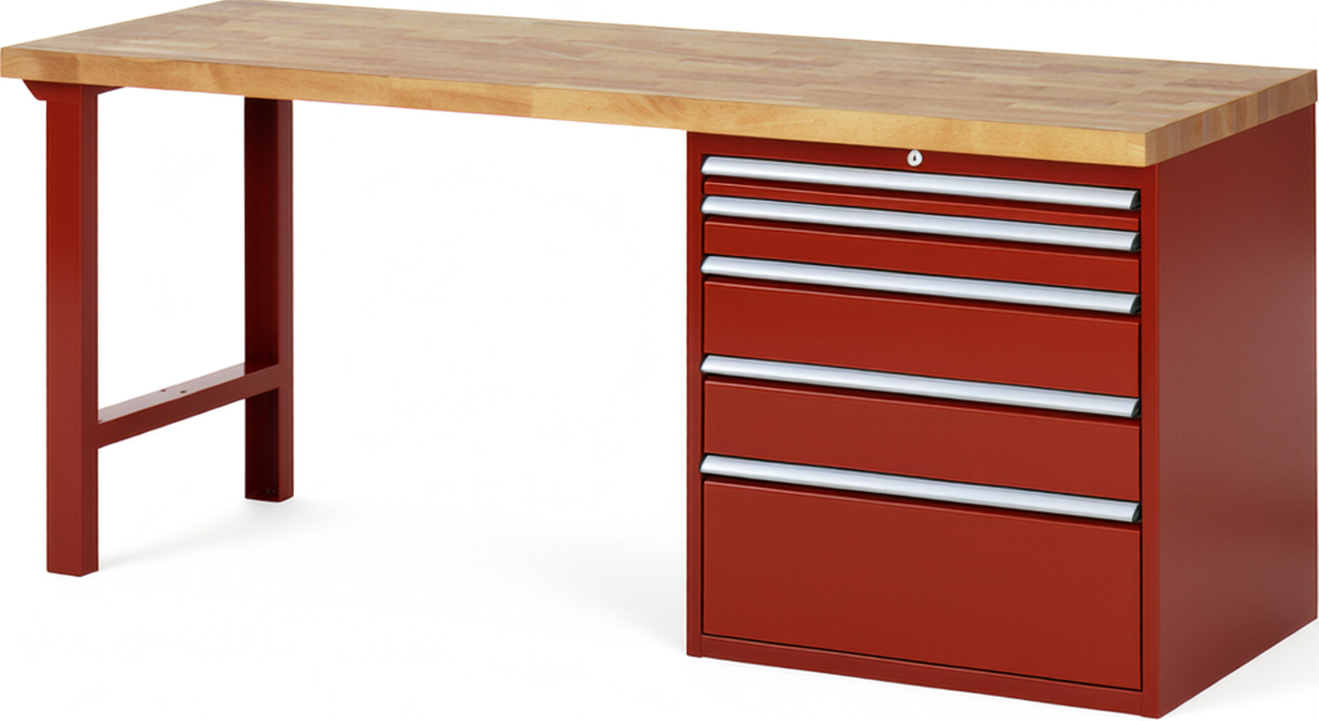 RAU Werkbank rot - Breite 200 cm - Tiefe 70 cm - Höhe 89 cm - Buche-Massiv Arbeitsplatte 40 mm