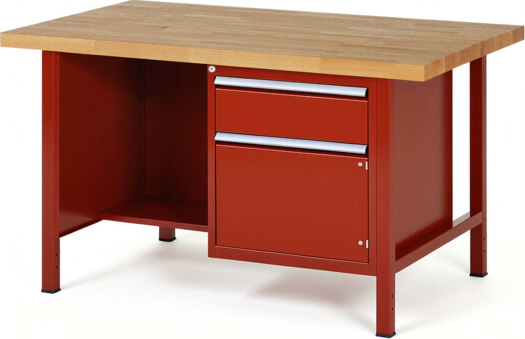 RAU Werkbank rot - Breite 150 cm - Tiefe 90 cm - Höhe 104 cm - Buche-Massiv Arbeitsplatte 40 mm