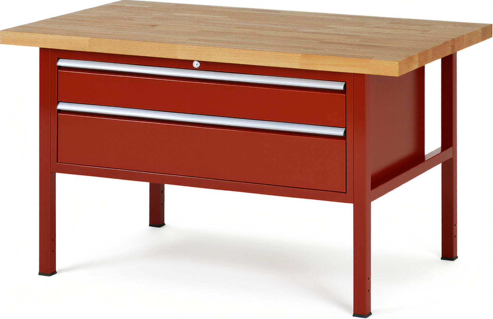 RAU Werkbank rot - Breite 150 cm - Tiefe 90 cm - Höhe 84 cm - Buche-Massiv Arbeitsplatte 40 mm