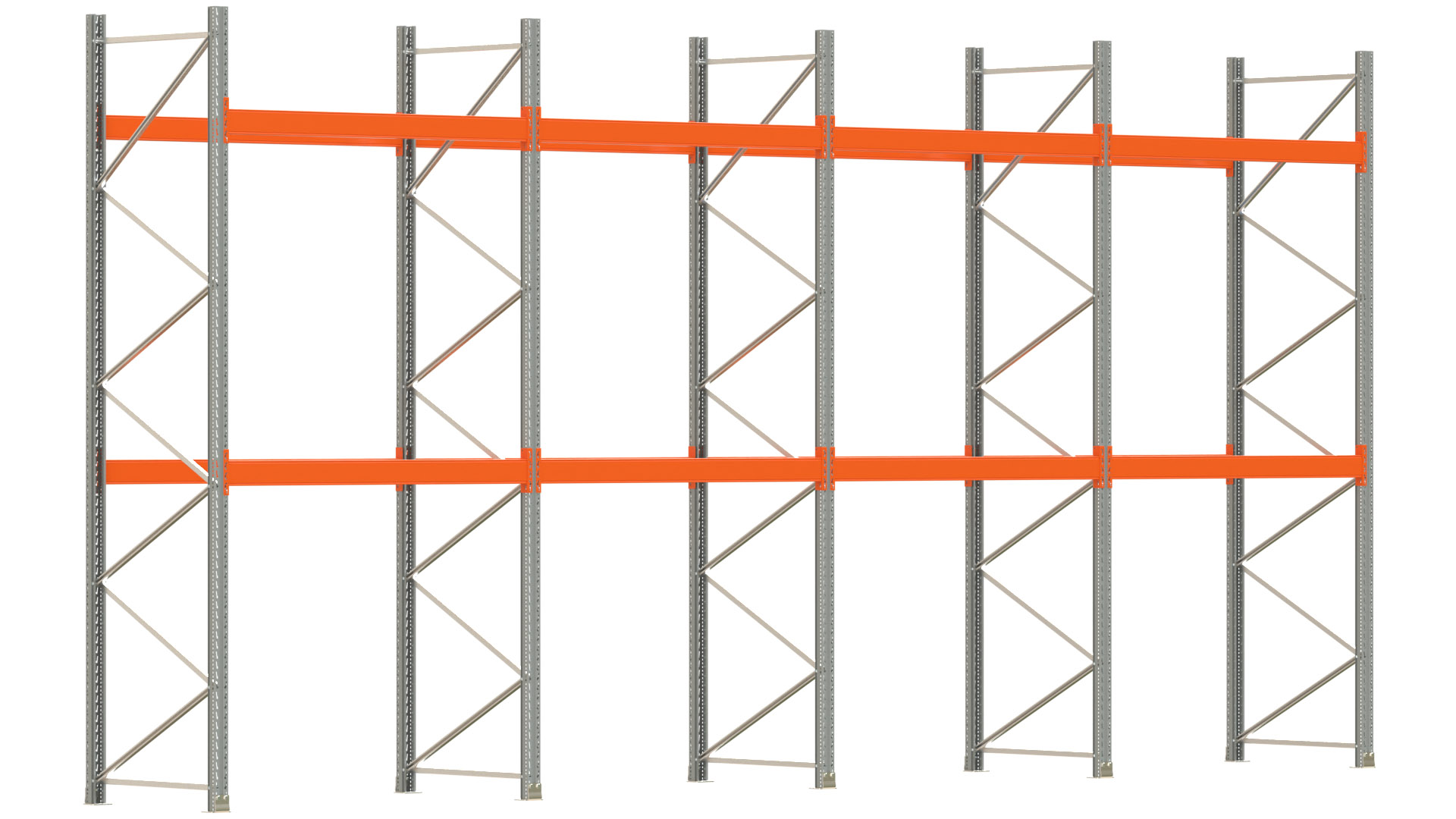 Palettenregal ARTUS - Breite 802,5 cm - Höhe 400 cm - Tiefe 110 cm - 2 Träger-Ebenen - max. Fachlast 3000 kg - 24 Palettenstellplätze