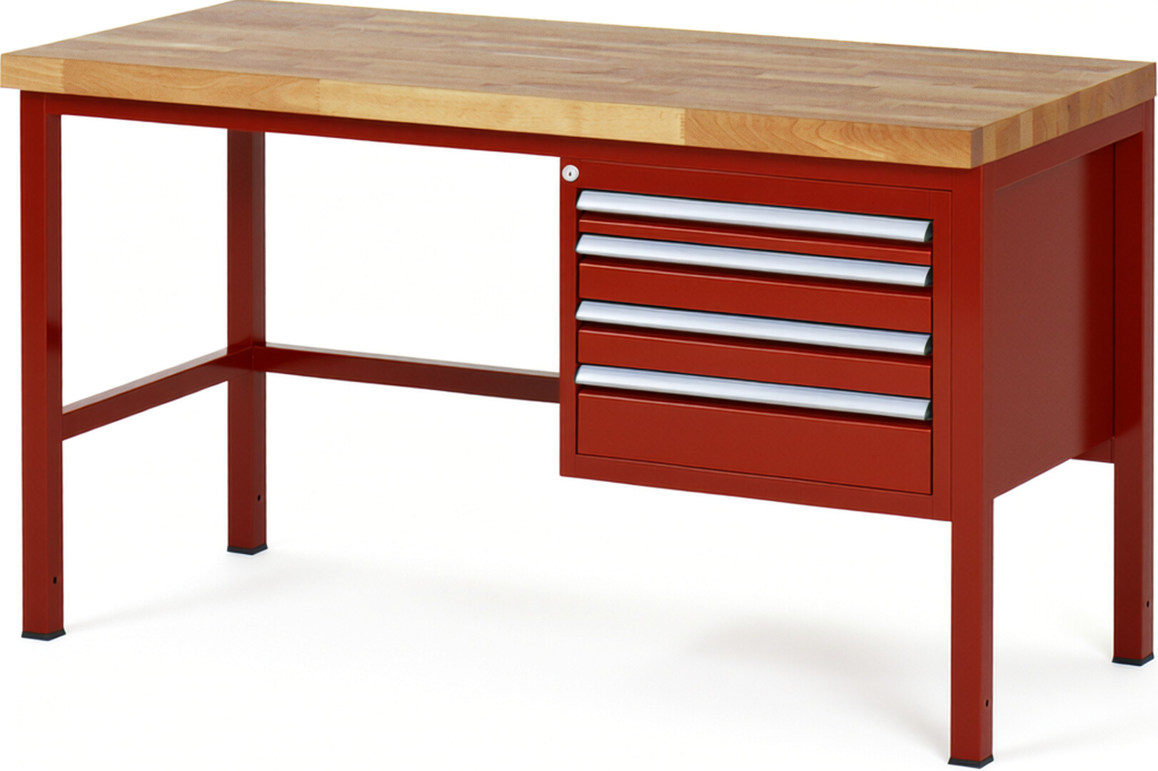 Werkbank Modell 8132 rot, BxTxH 1500x700x840-1040 mm,  Buche-Massiv Arbeitsplatte 40 mm,  4 Schubladen mit  Vollauszug 100 % und  SoftClosing