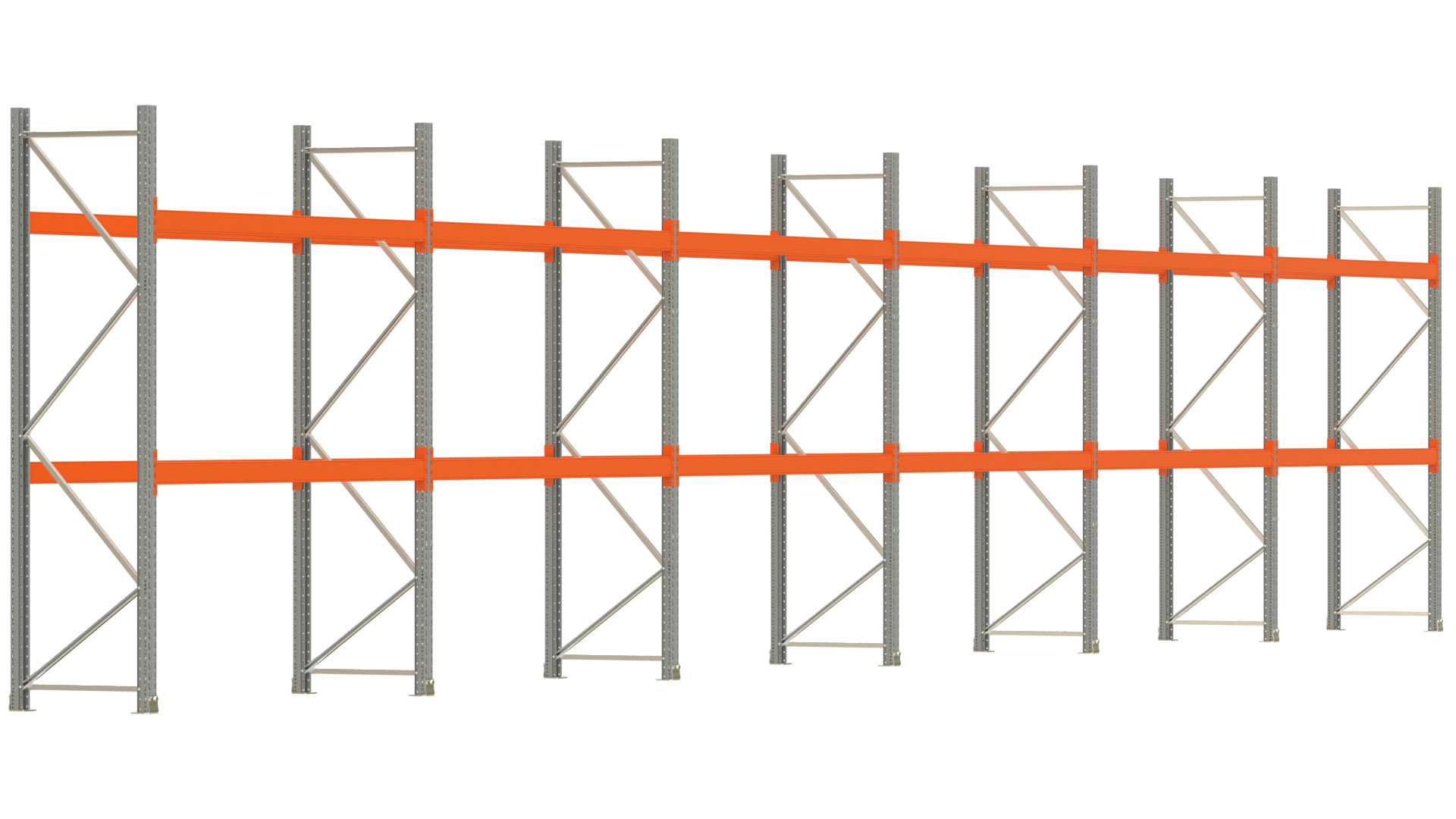 Palettenregal ARTUS - Breite 1679,5 cm - Höhe 300 cm - Tiefe 80 cm - 2 Träger-Ebenen - max. Fachlast 2100 kg - 36 Palettenstellplätze