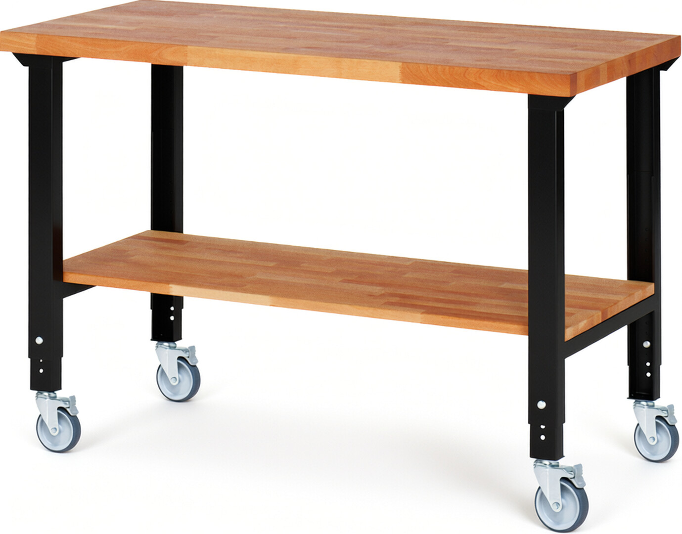 Fahrbare Werkbank Modell 7000 schwarz, BxTxH 1500x700x950-1000 mm,  Buche-Massiv Arbeitsplatte 40 mm