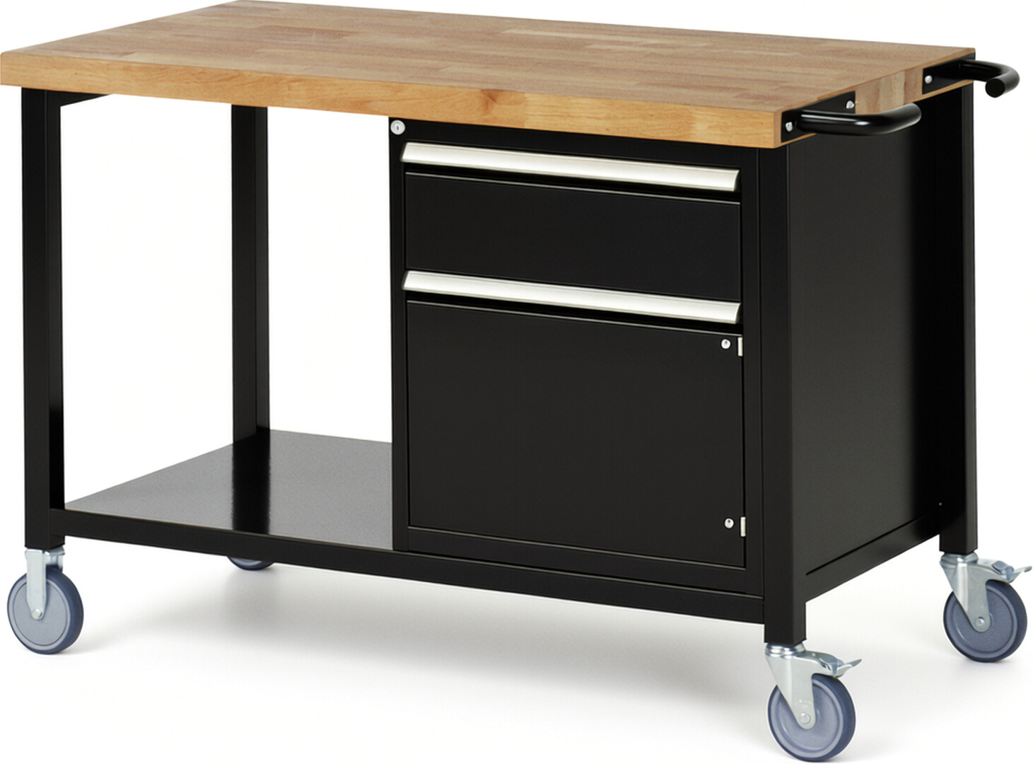 RAU Werkbank schwarz - Breite 125 cm - Tiefe 70 cm - Höhe 88 cm - Buche-Massiv Arbeitsplatte 40 mm